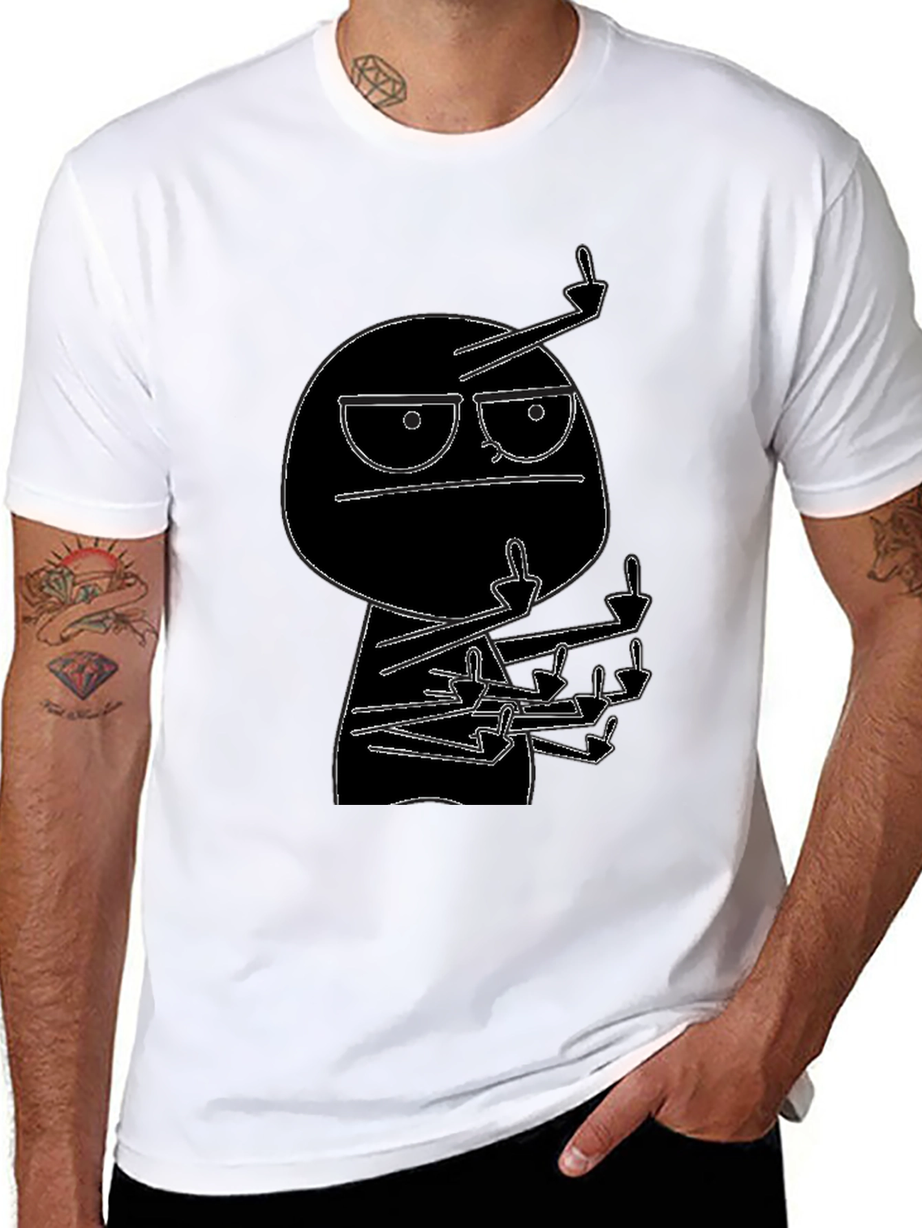 Black Graphic Tee: Rude Dude Cartoon T-Shirt
