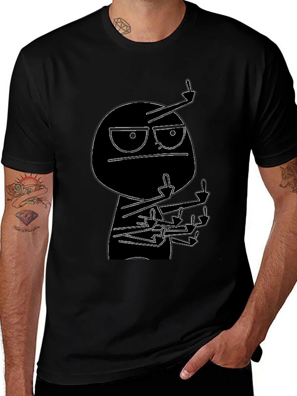 Black Graphic Tee: Rude Dude Cartoon T-Shirt