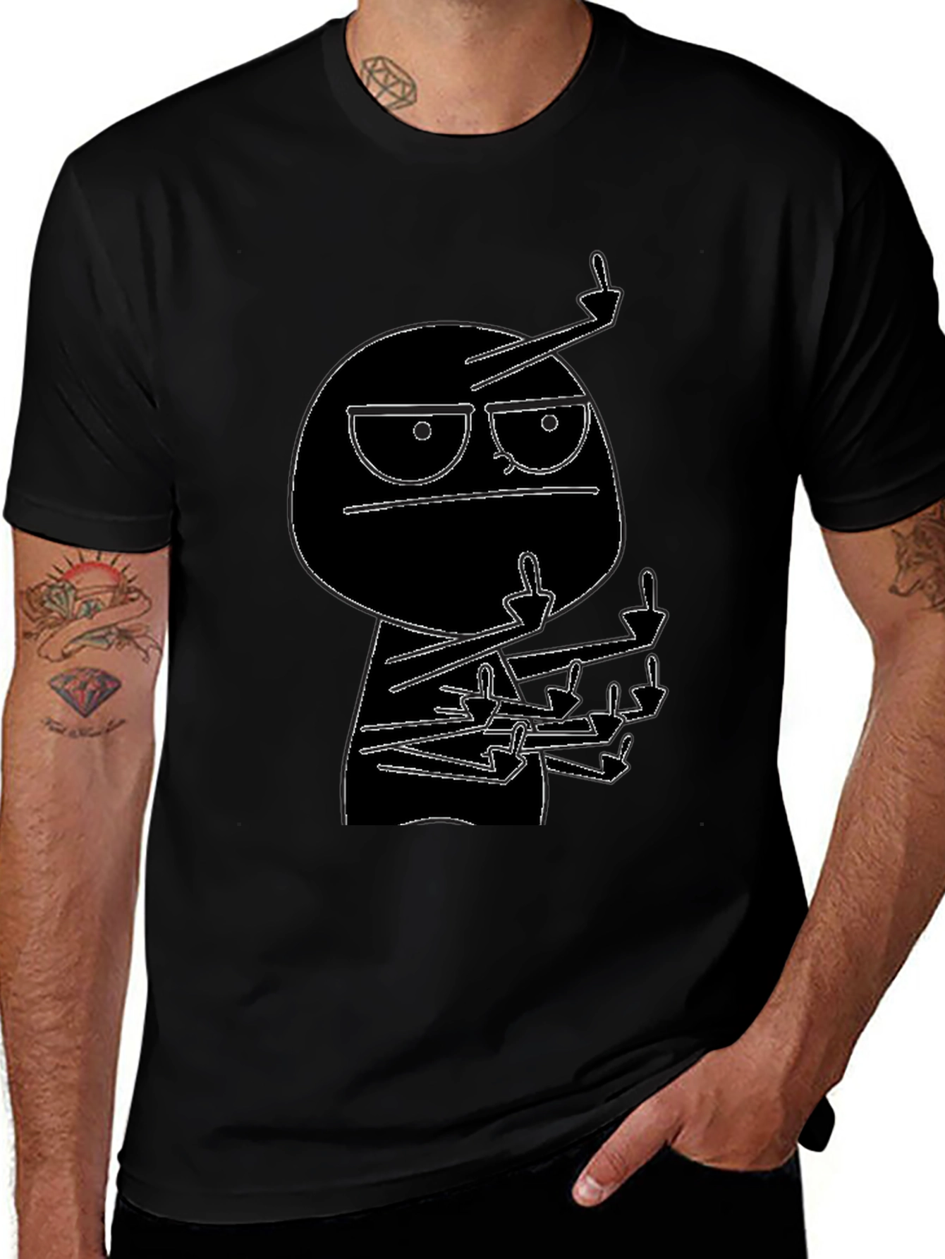 Black Graphic Tee: Rude Dude Cartoon T-Shirt
