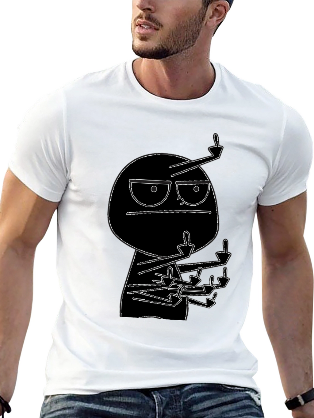 Black Graphic Tee: Rude Dude Cartoon T-Shirt