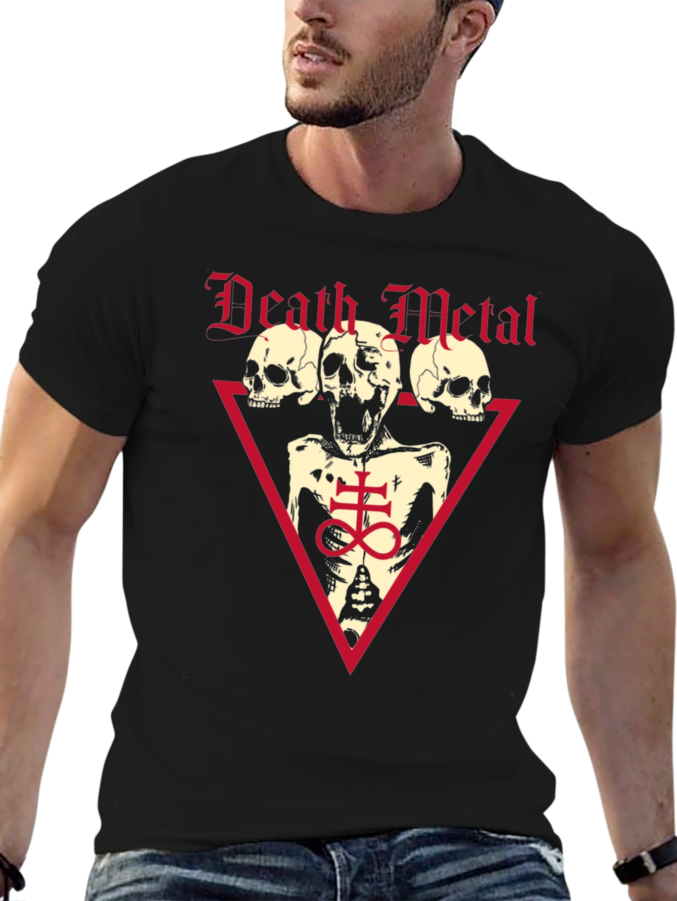 Death Metal Graphic Tee - Black Cotton Skull T-Shirt