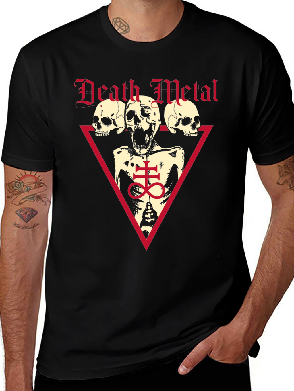 Death Metal Graphic Tee - Black Cotton Skull T-Shirt