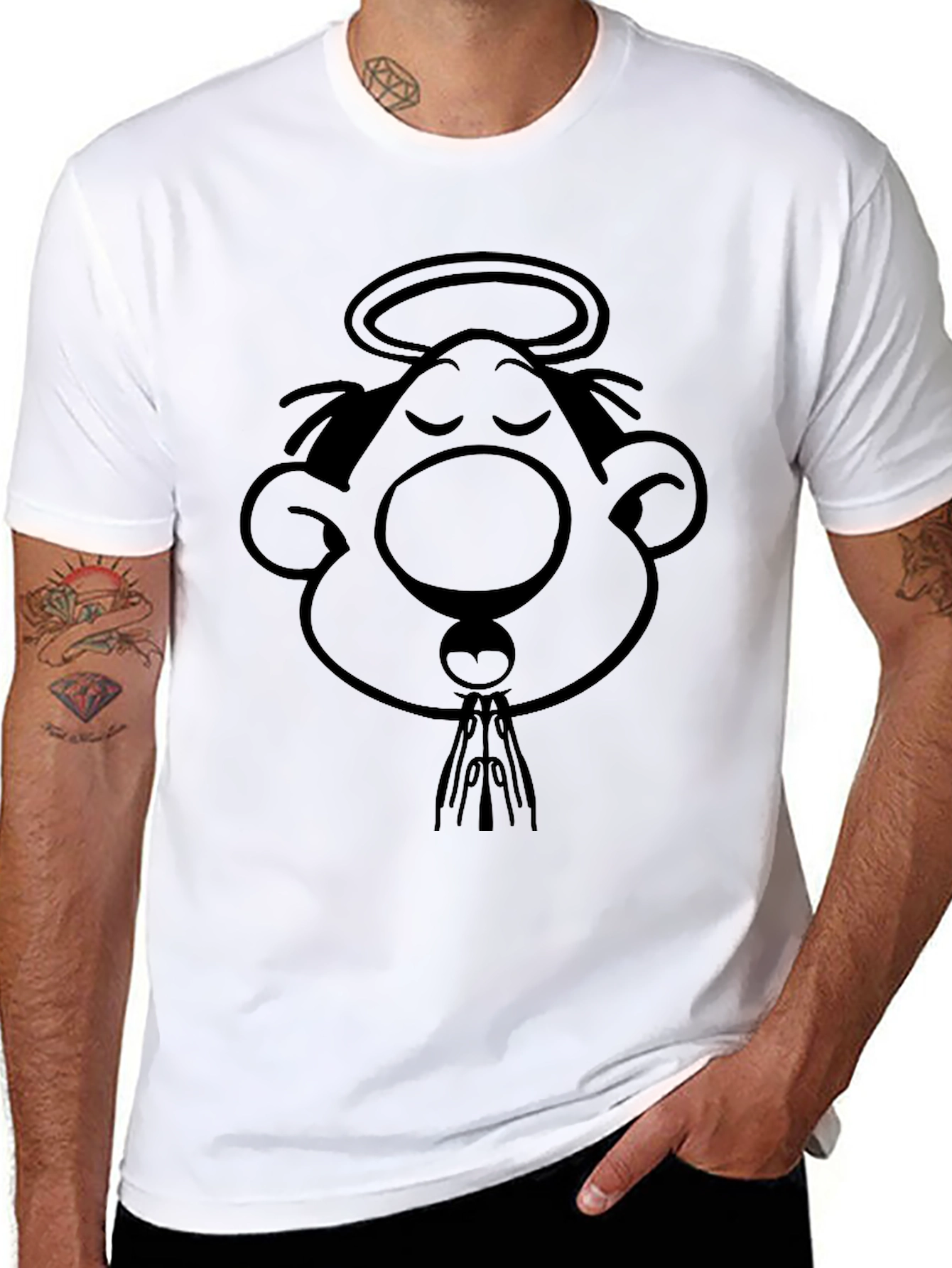Cartoon Angel Black T-Shirt
