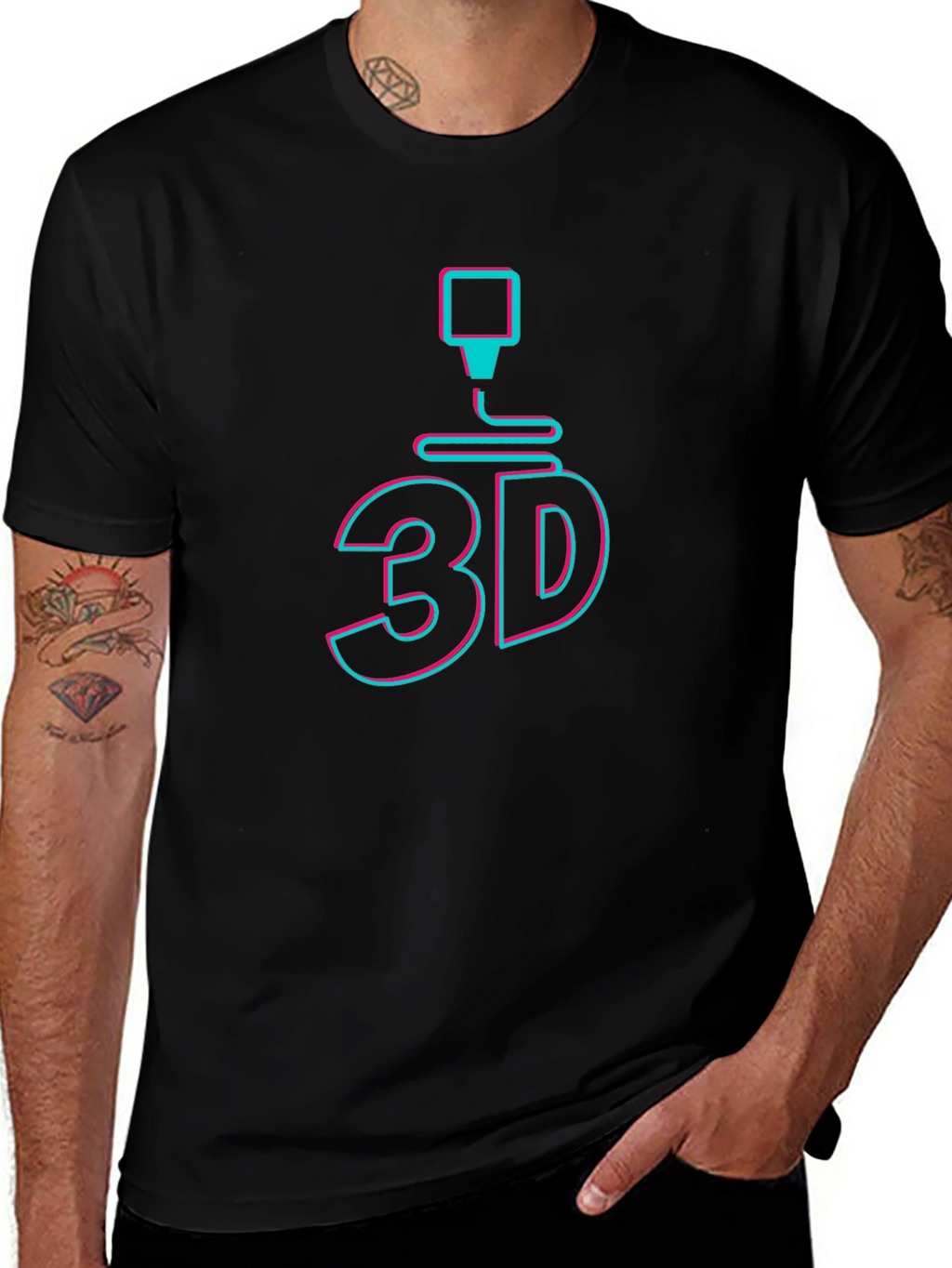 3D Printing Graphic Tee - Black Cotton T-Shirt