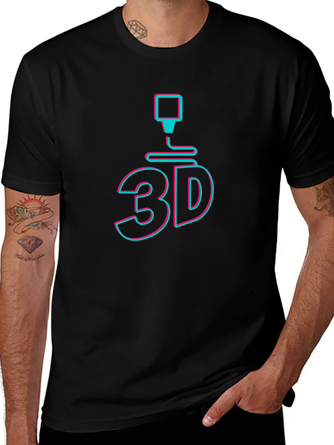 3D Printing Graphic Tee - Black Cotton T-Shirt