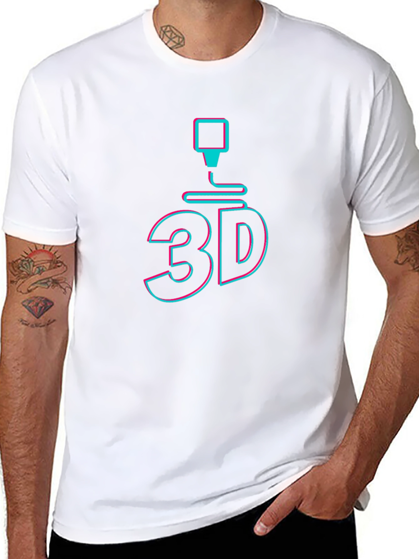3D Printing Graphic Tee - Black Cotton T-Shirt
