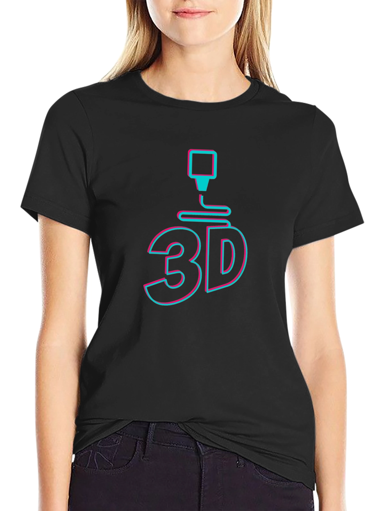 3D Printing Graphic Tee - Black Cotton T-Shirt