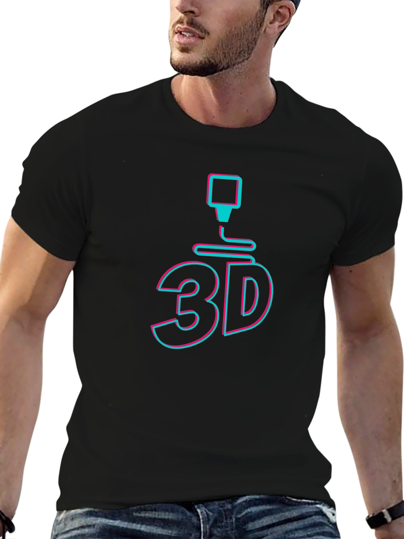 3D Printing Graphic Tee - Black Cotton T-Shirt