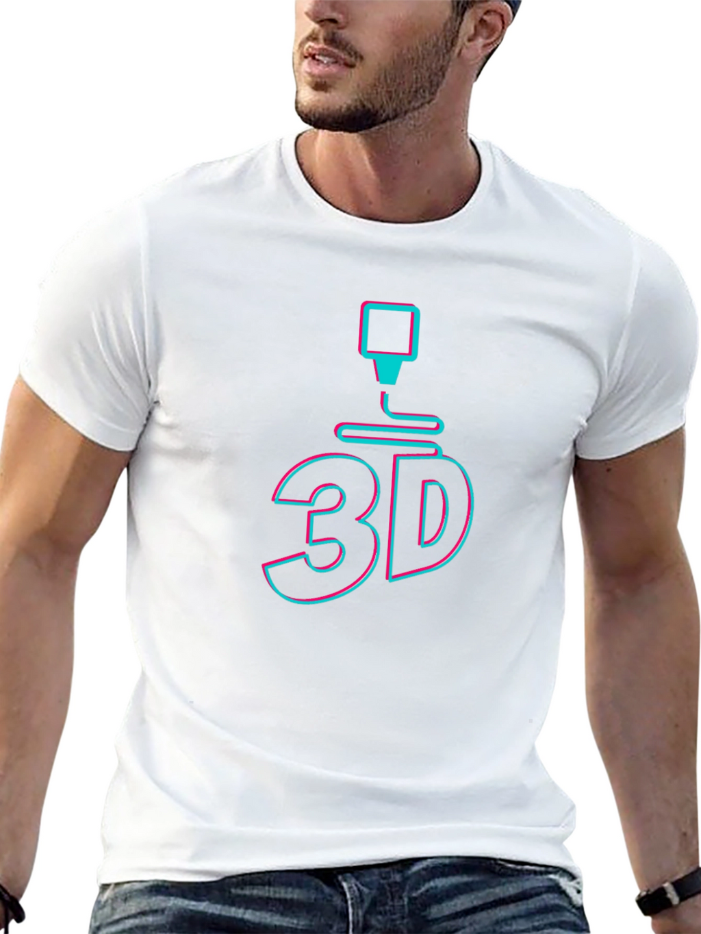 3D Printing Graphic Tee - Black Cotton T-Shirt