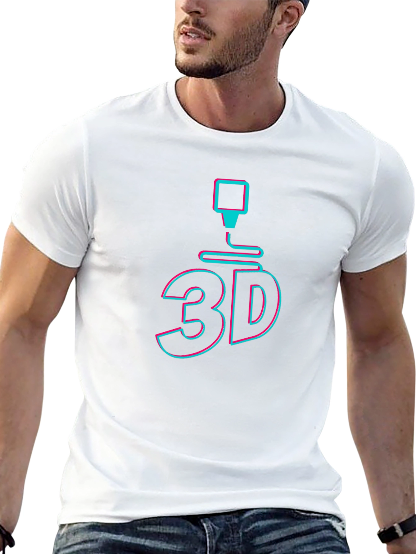 3D Printing Graphic Tee - Black Cotton T-Shirt