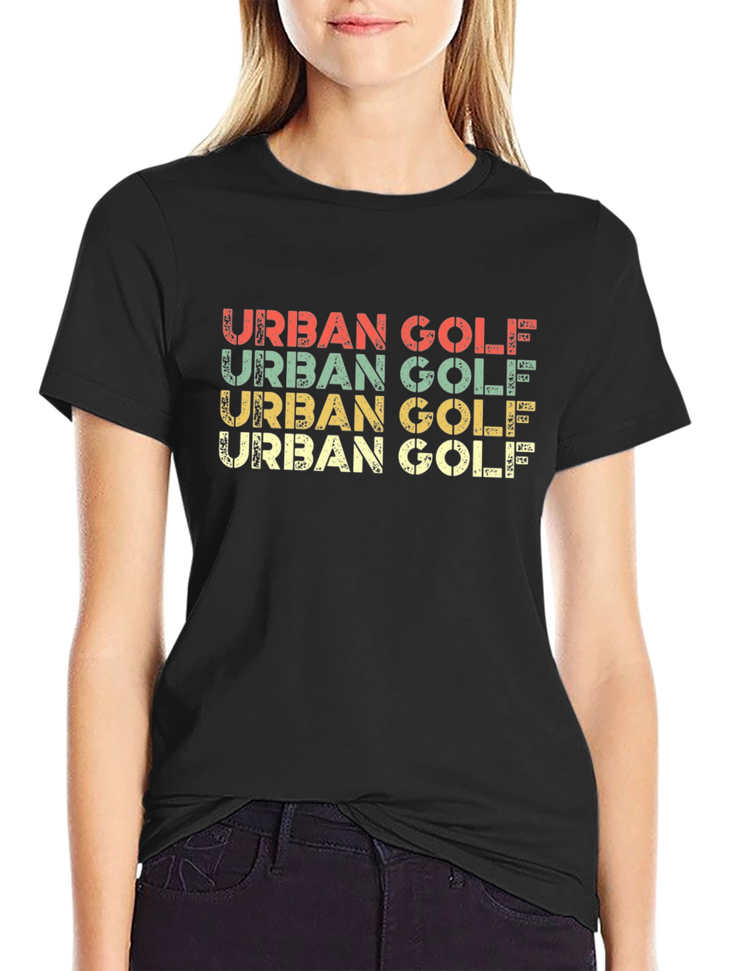 Retro Urban Golf Graphic Tee - Black