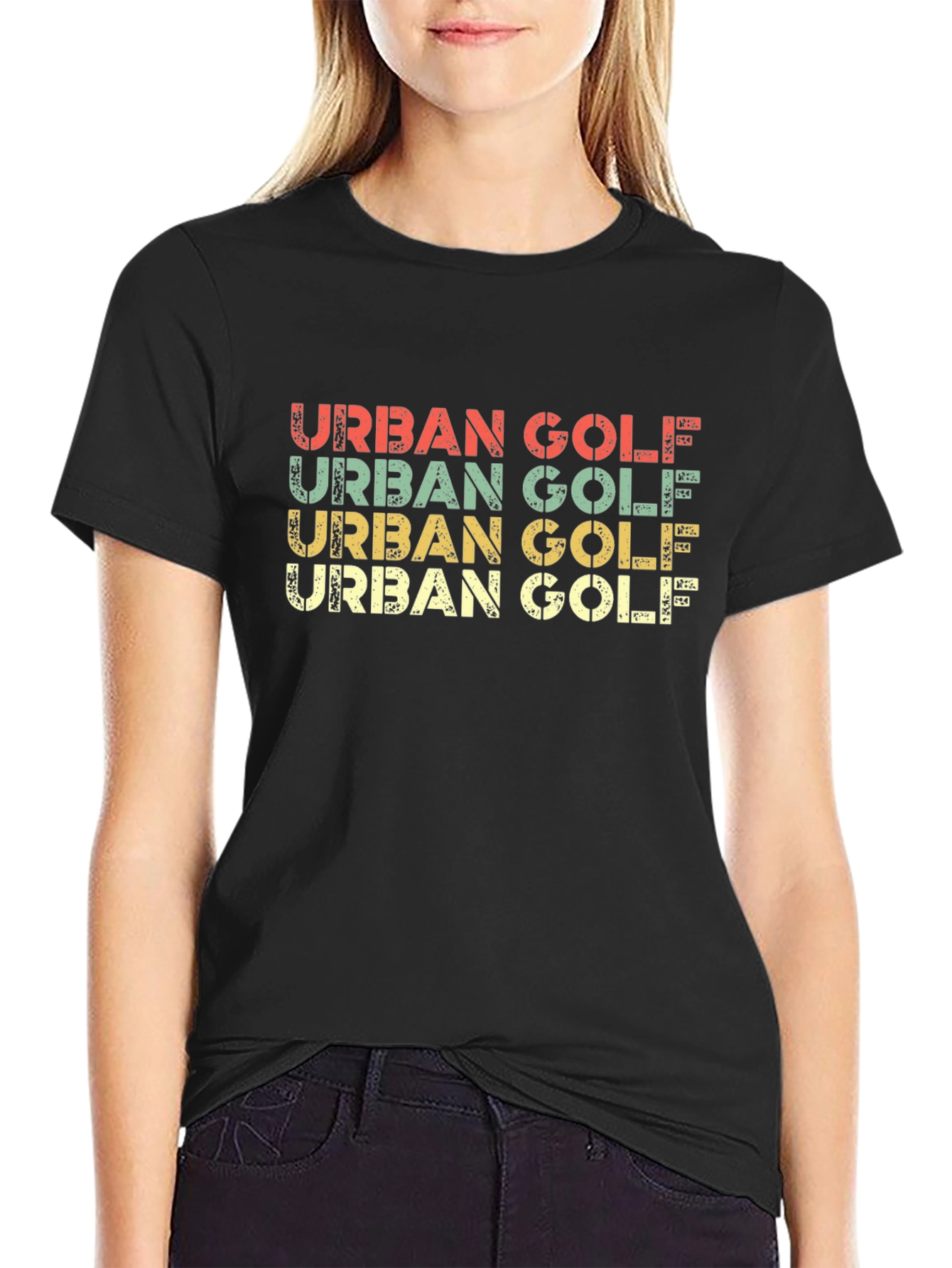 Retro Urban Golf Graphic Tee - Black