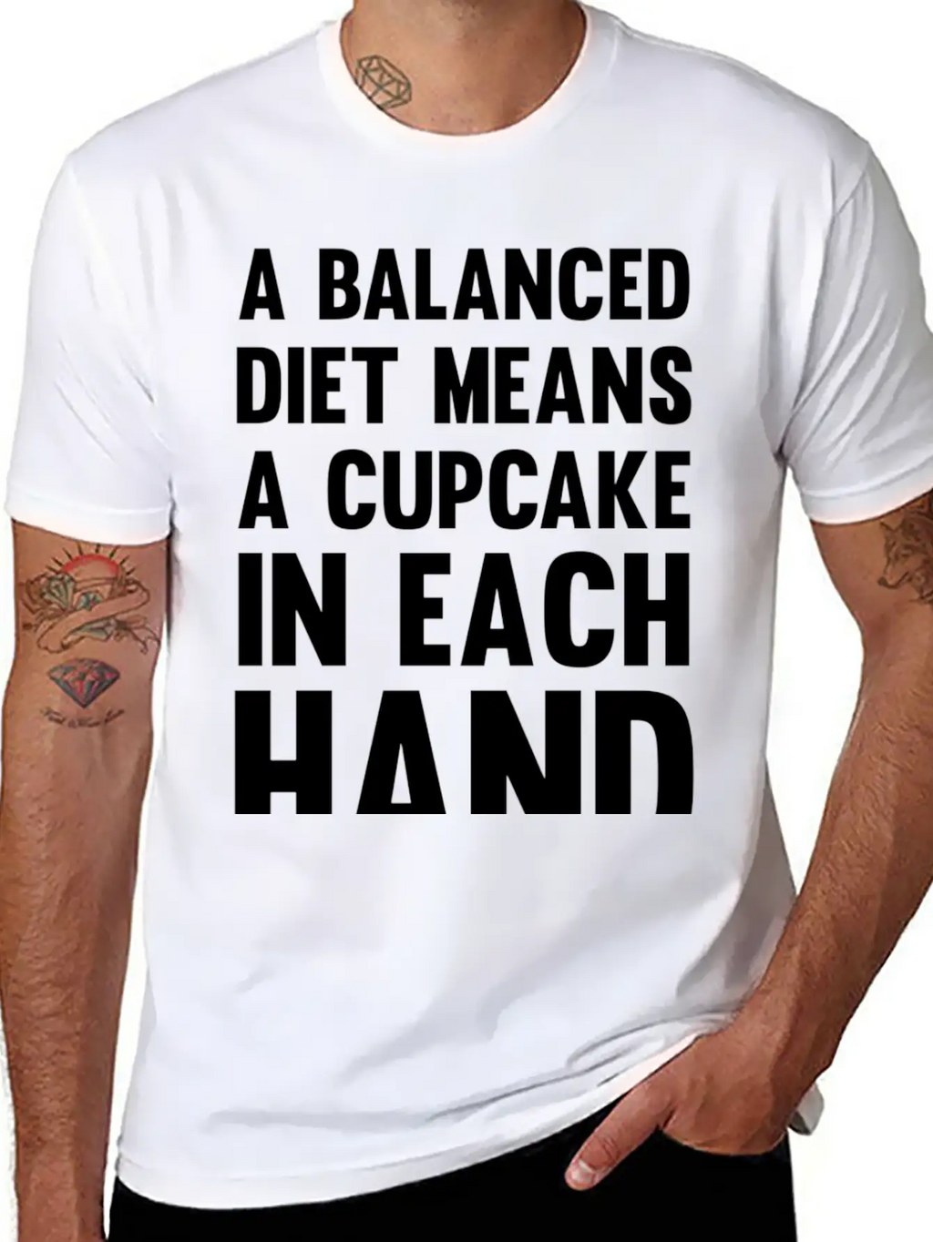 A Balanced Diet Means...| Funny Diet Saying Unisex Short Sleeve Soft Cotton T-Shirt – Casual Everyday Wear