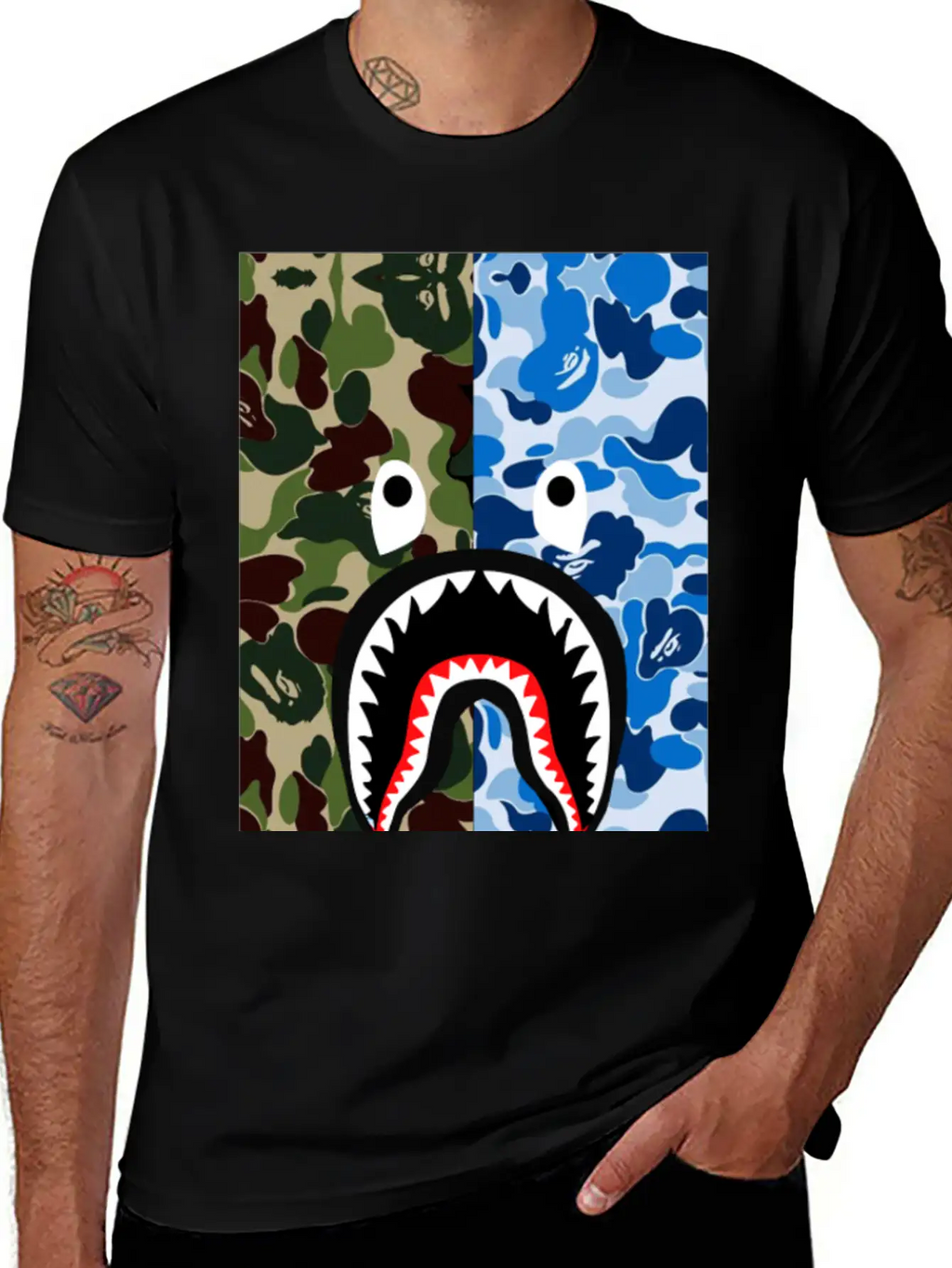 A Bathing Ape Blue Shark Stylish Everyday T-Shirt – Unisex Basic Cotton Tee