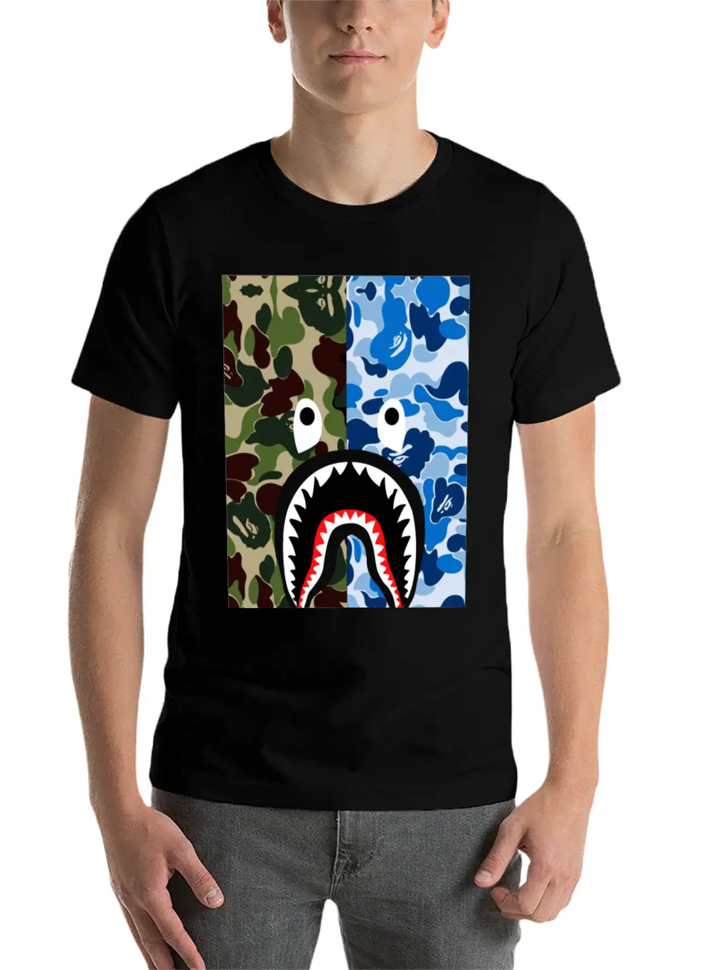 A Bathing Ape Blue Shark Stylish Everyday T-Shirt – Unisex Basic Cotton Tee