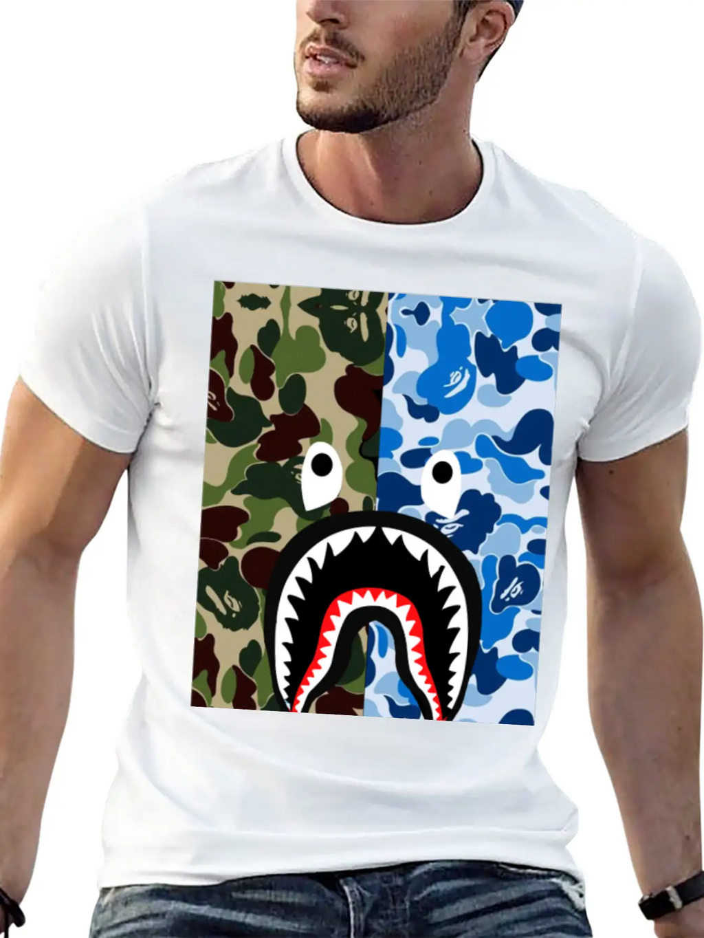 A Bathing Ape Blue Shark Stylish Everyday T-Shirt – Unisex Basic Cotton Tee