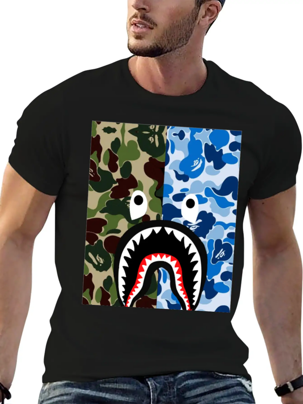A Bathing Ape Blue Shark Stylish Everyday T-Shirt – Unisex Basic Cotton Tee