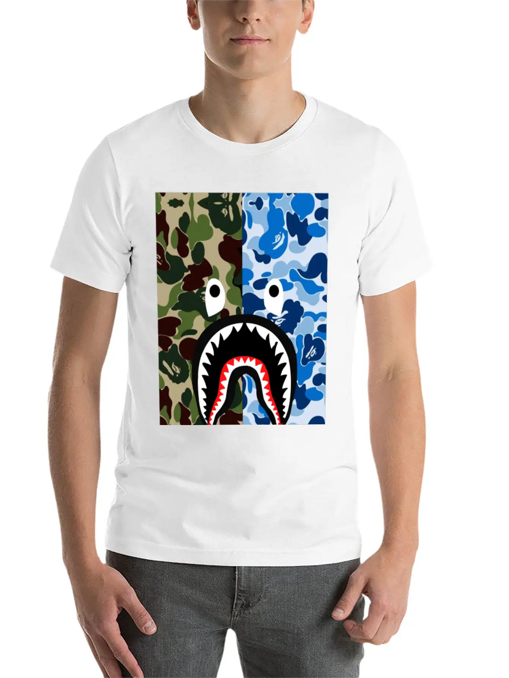 A Bathing Ape Blue Shark Stylish Everyday T-Shirt – Unisex Basic Cotton Tee