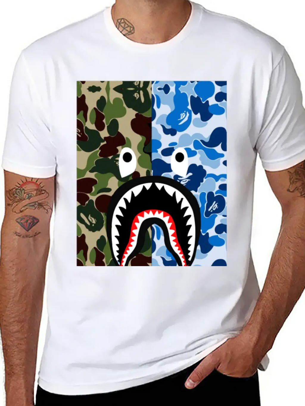 A Bathing Ape Blue Shark Stylish Everyday T-Shirt – Unisex Basic Cotton Tee