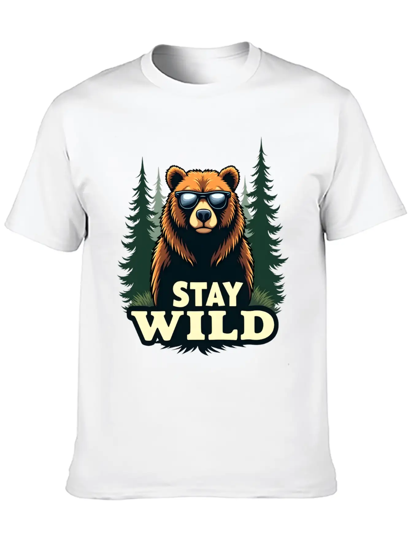 A Bear Wearing Sunglasses And Says: "Stay Wild" Unisex Short Sleeve Soft Cotton T-Shirt – Casual Everyday Wear