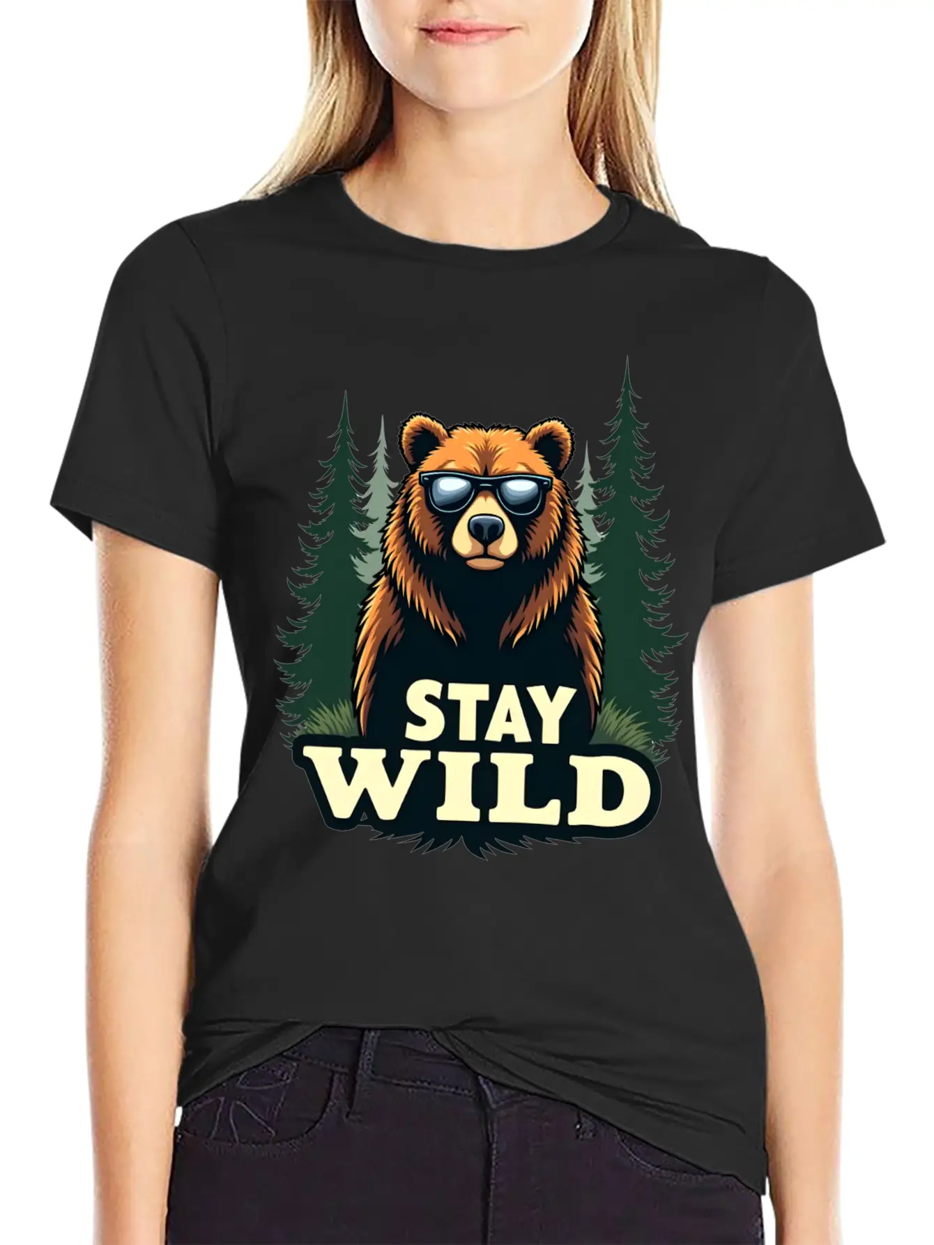A Bear Wearing Sunglasses And Says: "Stay Wild" Unisex Short Sleeve Soft Cotton T-Shirt – Casual Everyday Wear