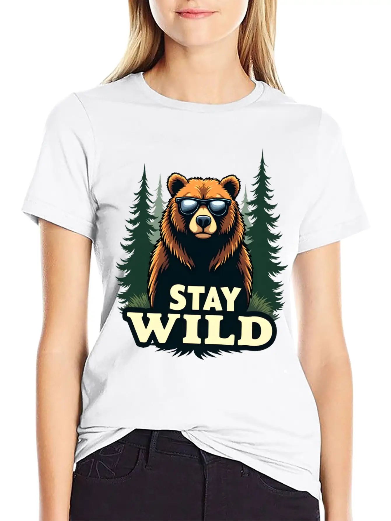 A Bear Wearing Sunglasses And Says: "Stay Wild" Unisex Short Sleeve Soft Cotton T-Shirt – Casual Everyday Wear