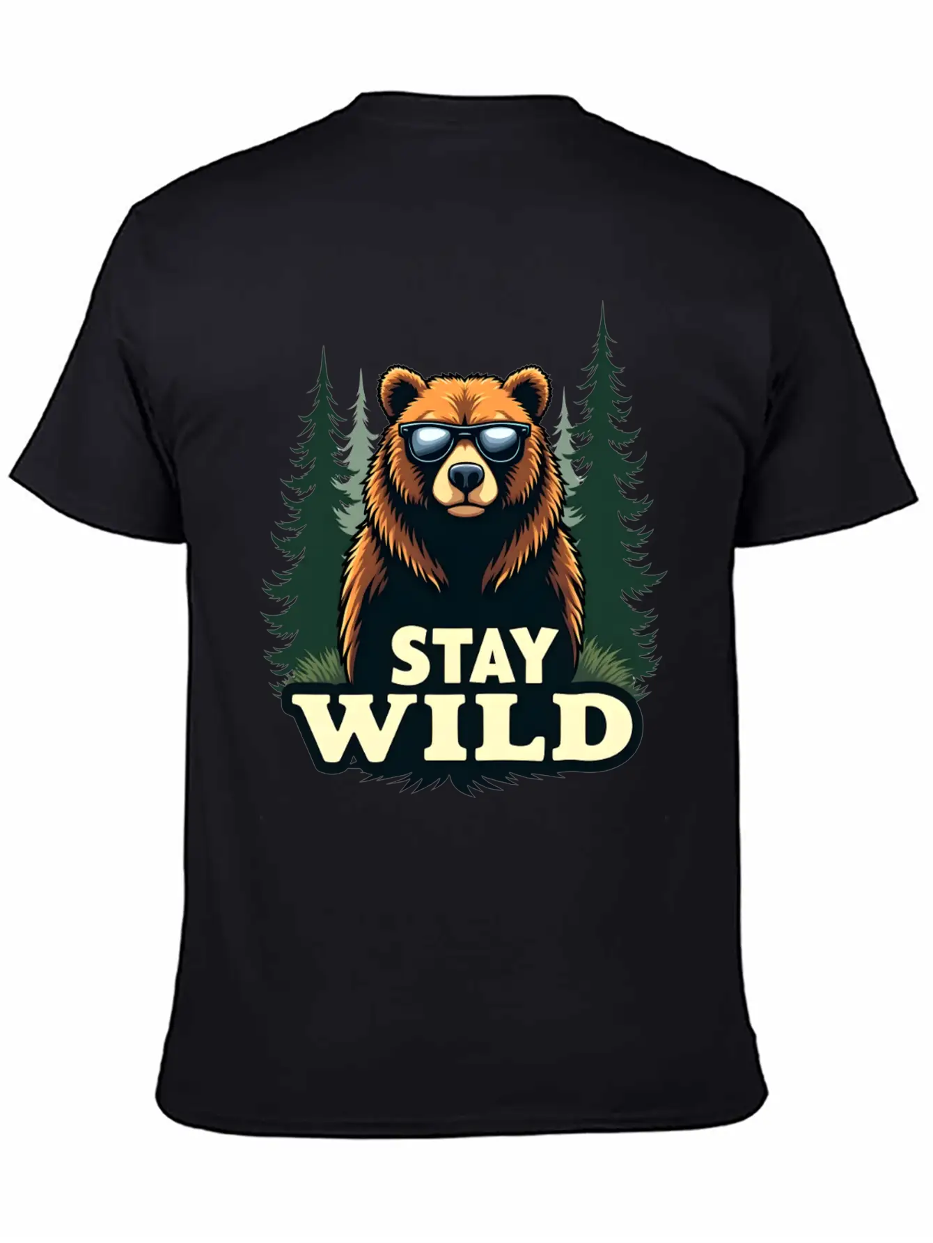 A Bear Wearing Sunglasses And Says: "Stay Wild" Unisex Short Sleeve Soft Cotton T-Shirt – Casual Everyday Wear