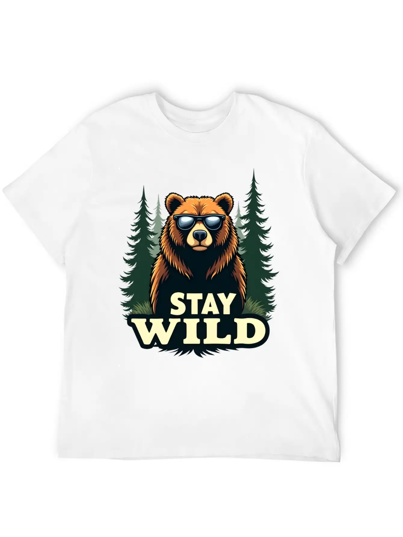 A Bear Wearing Sunglasses And Says: "Stay Wild" Unisex Short Sleeve Soft Cotton T-Shirt – Casual Everyday Wear