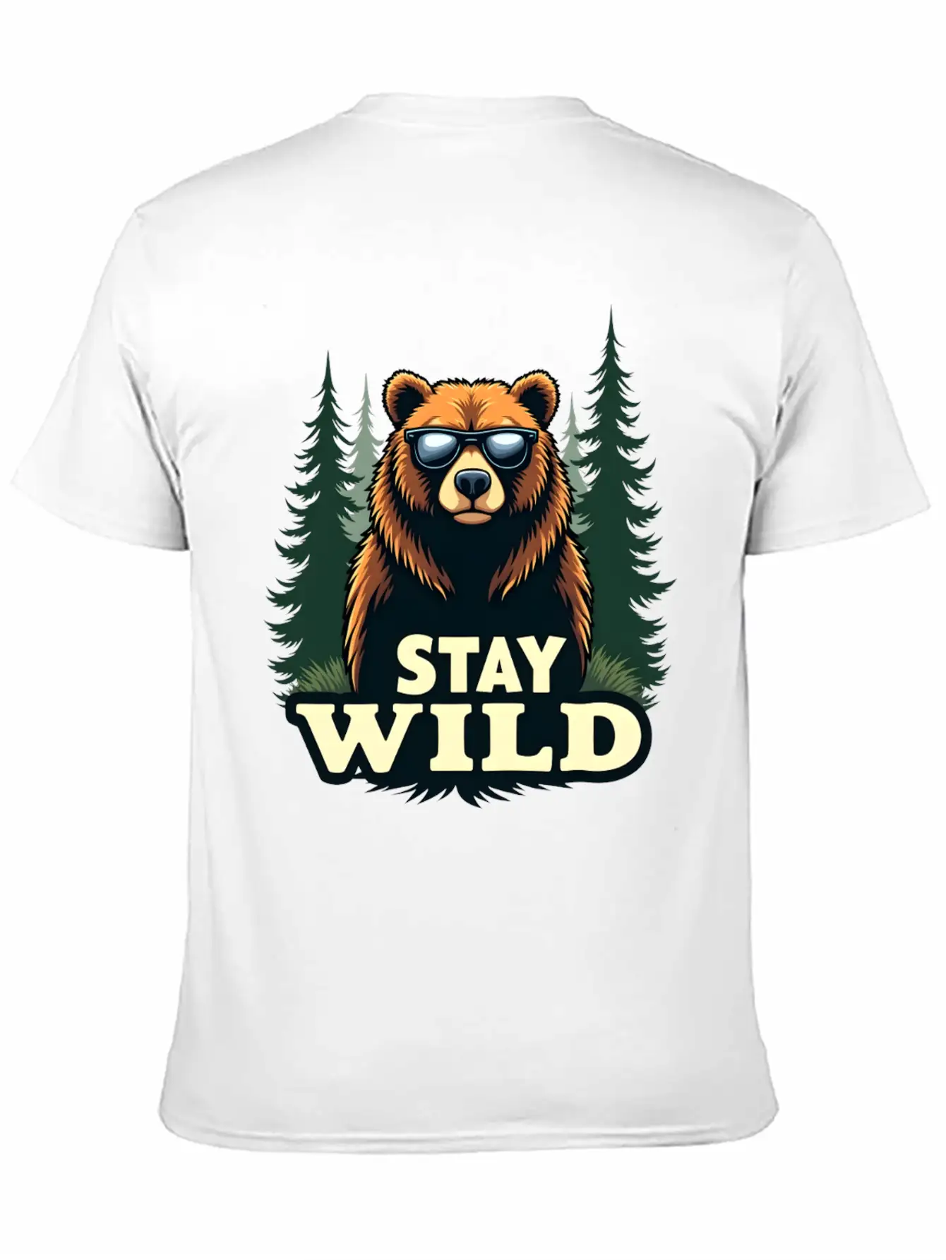 A Bear Wearing Sunglasses And Says: "Stay Wild" Unisex Short Sleeve Soft Cotton T-Shirt – Casual Everyday Wear