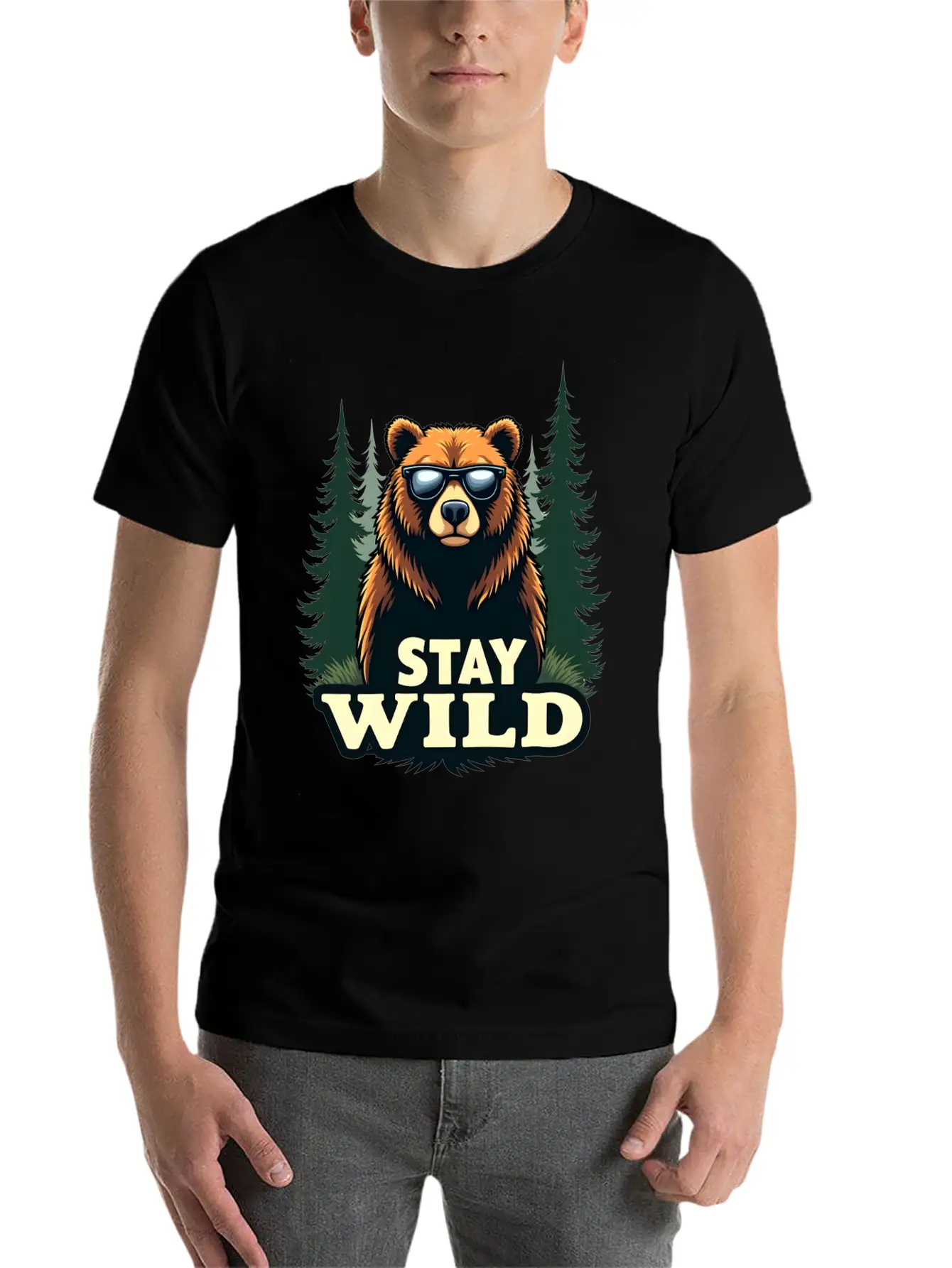 A Bear Wearing Sunglasses And Says: "Stay Wild" Unisex Short Sleeve Soft Cotton T-Shirt – Casual Everyday Wear
