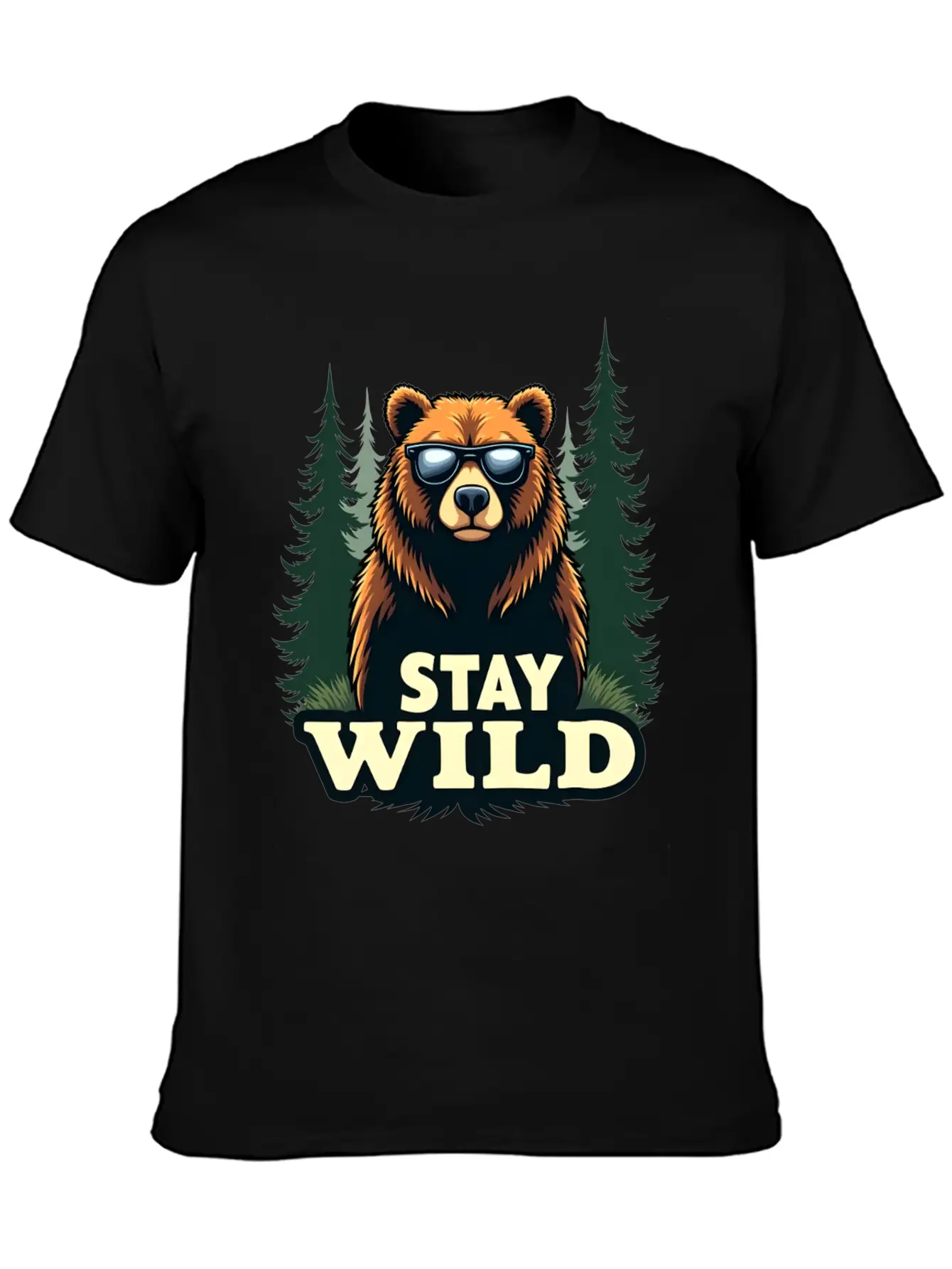 A Bear Wearing Sunglasses And Says: "Stay Wild" Unisex Short Sleeve Soft Cotton T-Shirt – Casual Everyday Wear