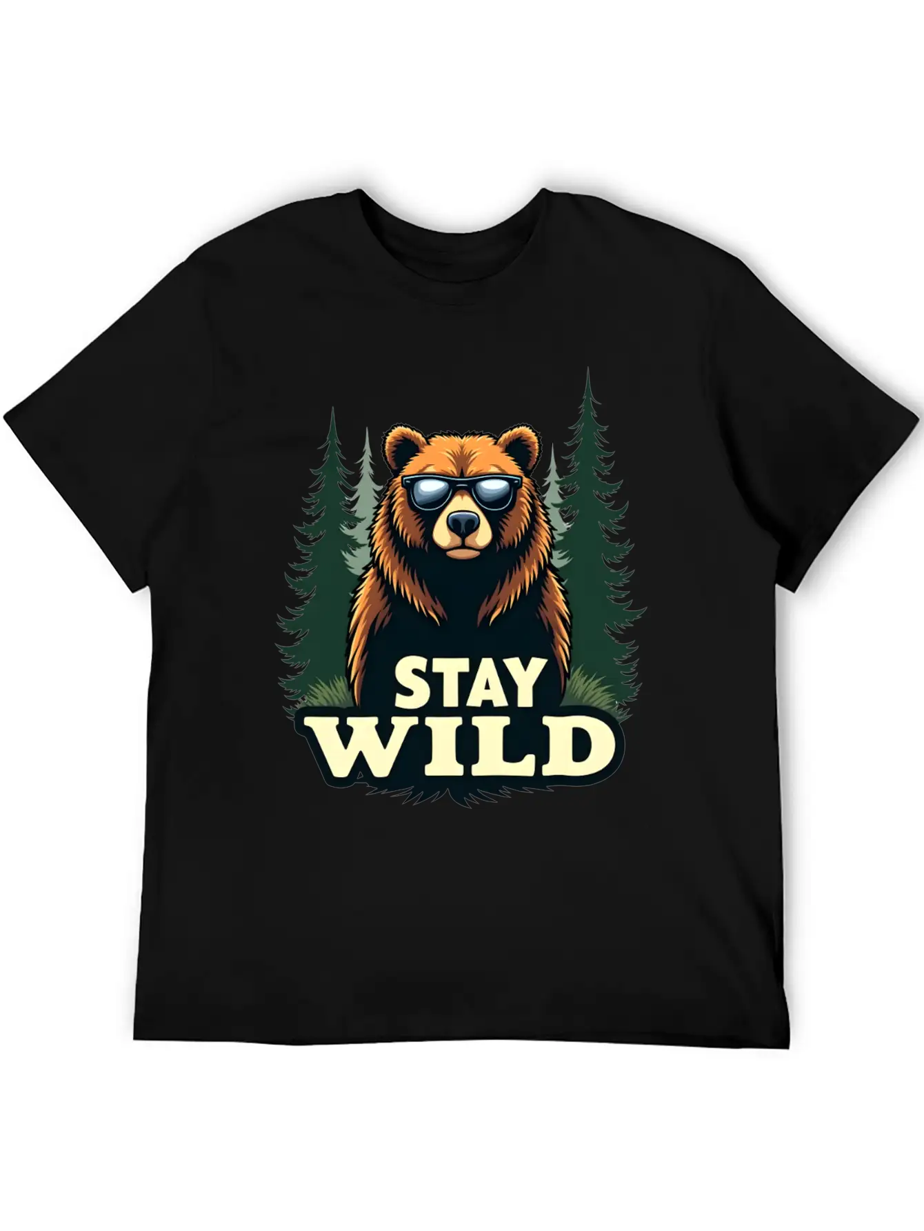 A Bear Wearing Sunglasses And Says: "Stay Wild" Unisex Short Sleeve Soft Cotton T-Shirt – Casual Everyday Wear