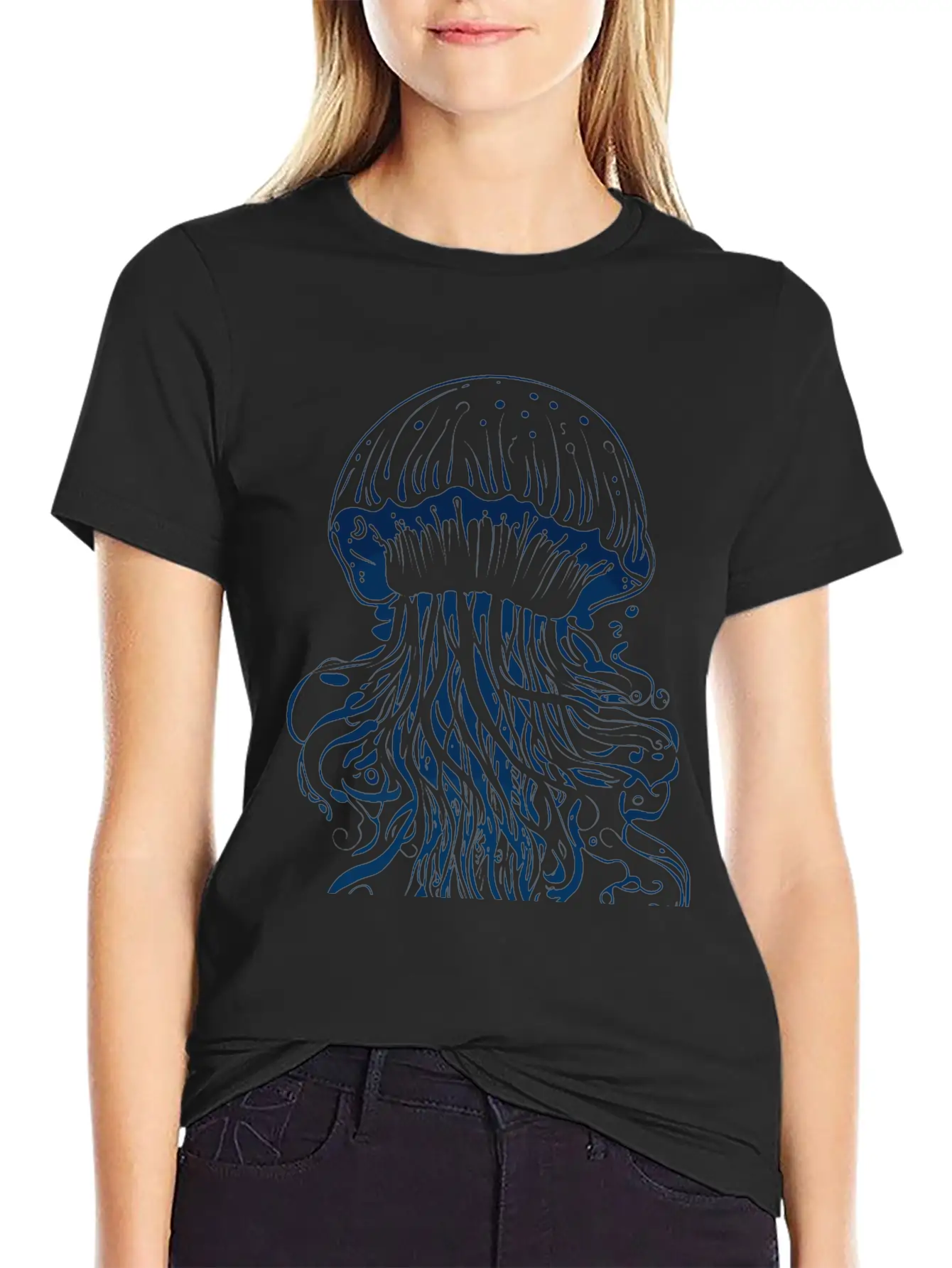 A Blue Jellyfish Ink Drawing Unisex Casual T-Shirt – Clean Design For Daily Comfort