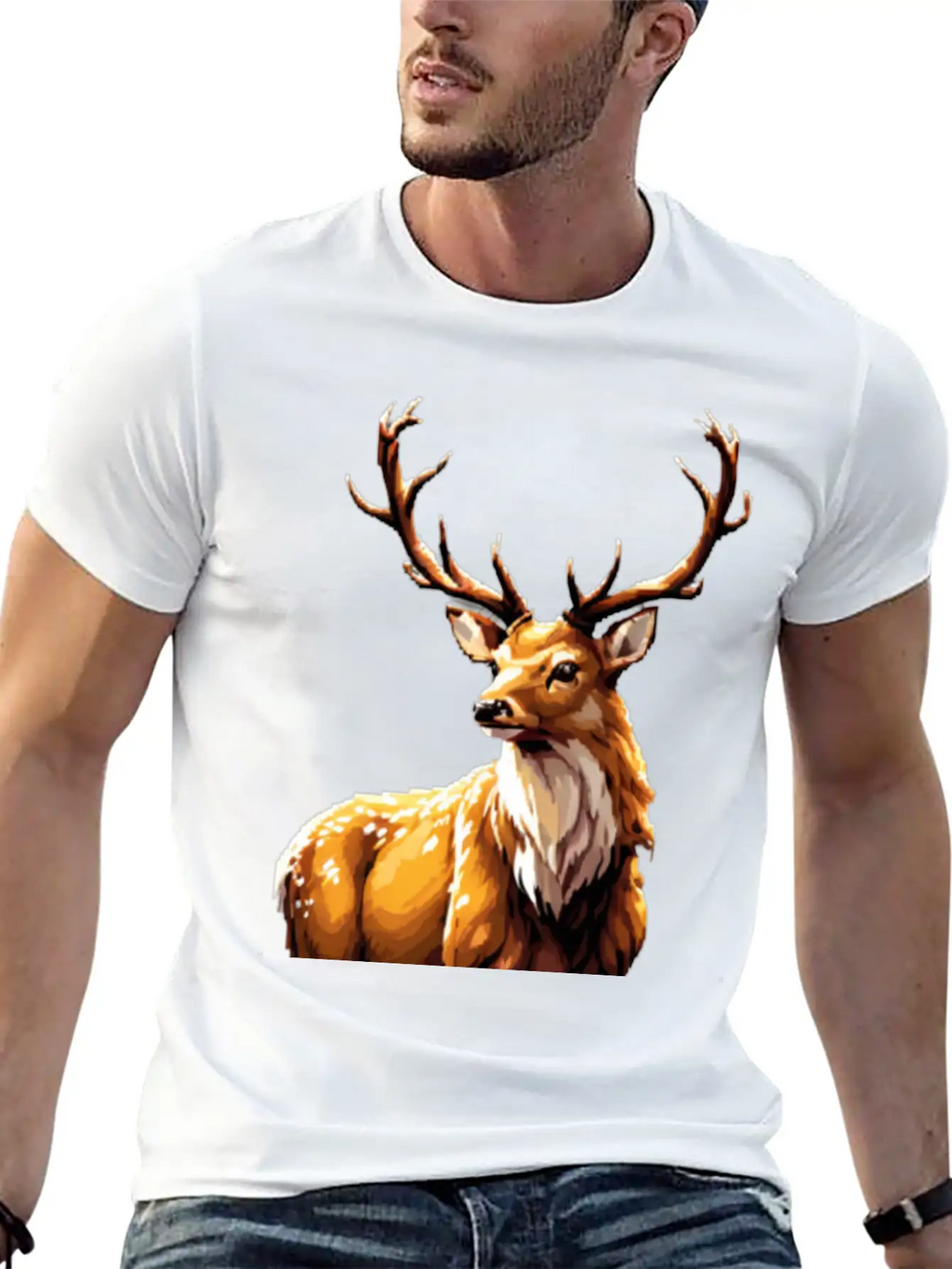 A Pixel Art Of A Stag Unisex Short Sleeve Soft Cotton T-Shirt – Casual Everyday Wear
