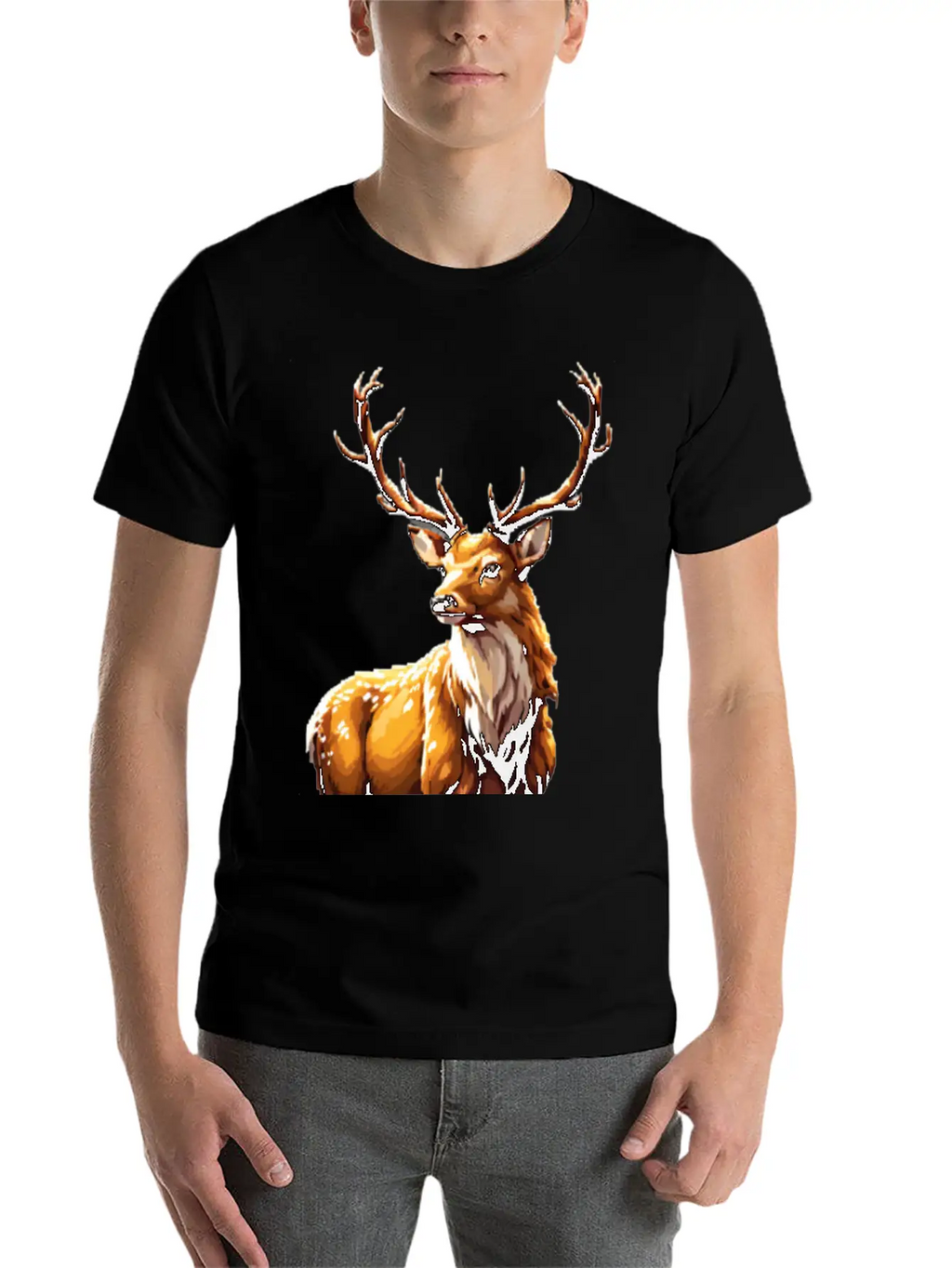 A Pixel Art Of A Stag Unisex Short Sleeve Soft Cotton T-Shirt – Casual Everyday Wear