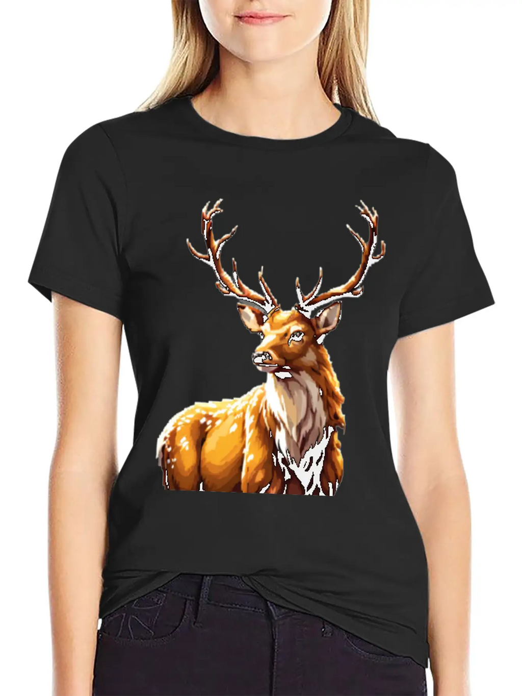 A Pixel Art Of A Stag Unisex Short Sleeve Soft Cotton T-Shirt – Casual Everyday Wear