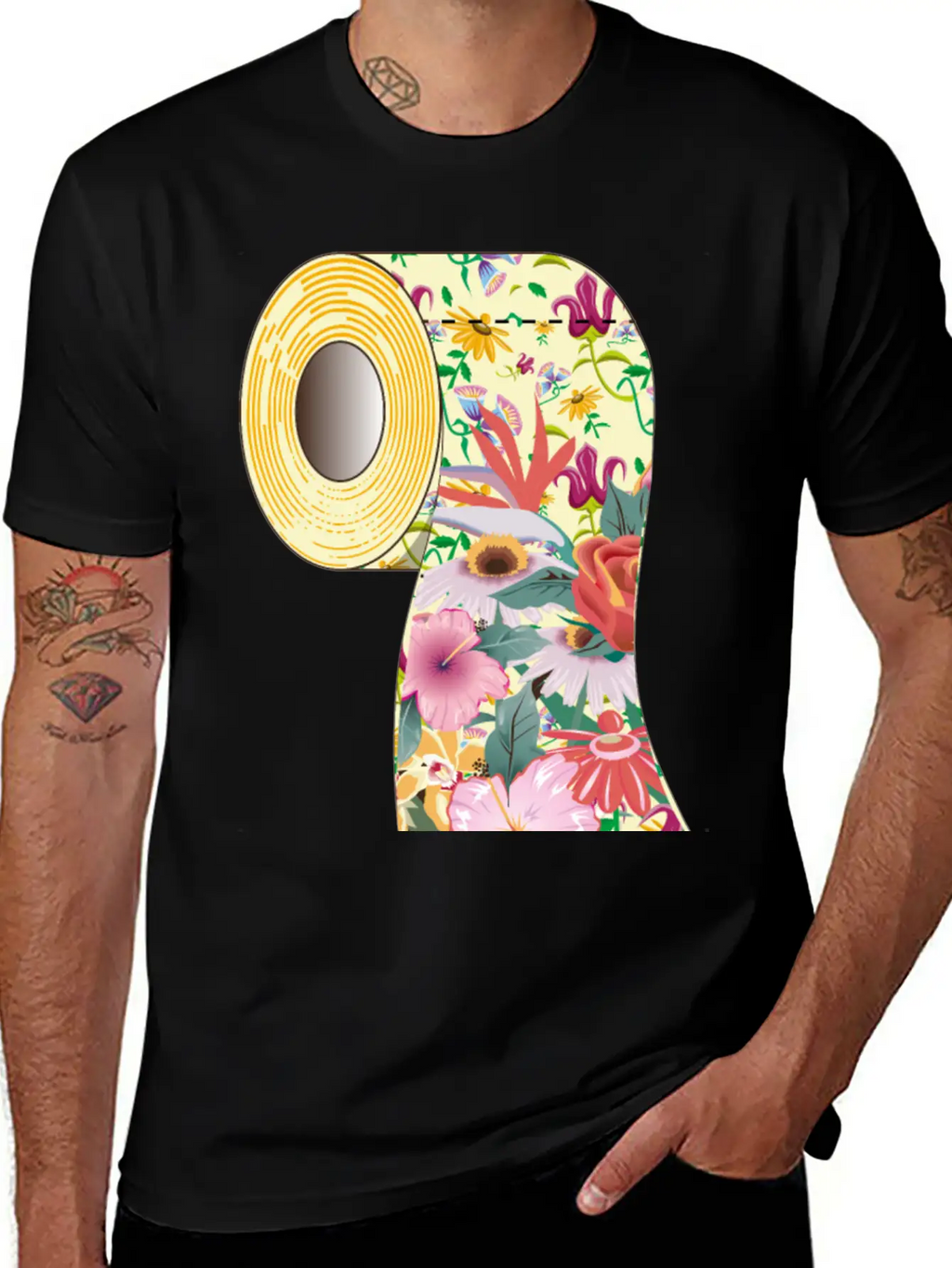 A Roll Of Toilet Paper With Flowers Unisex Short Sleeve Soft Cotton T-Shirt – Casual Everyday Wear