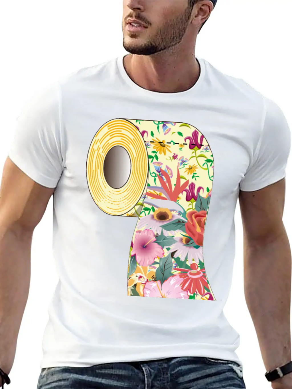 A Roll Of Toilet Paper With Flowers Unisex Short Sleeve Soft Cotton T-Shirt – Casual Everyday Wear