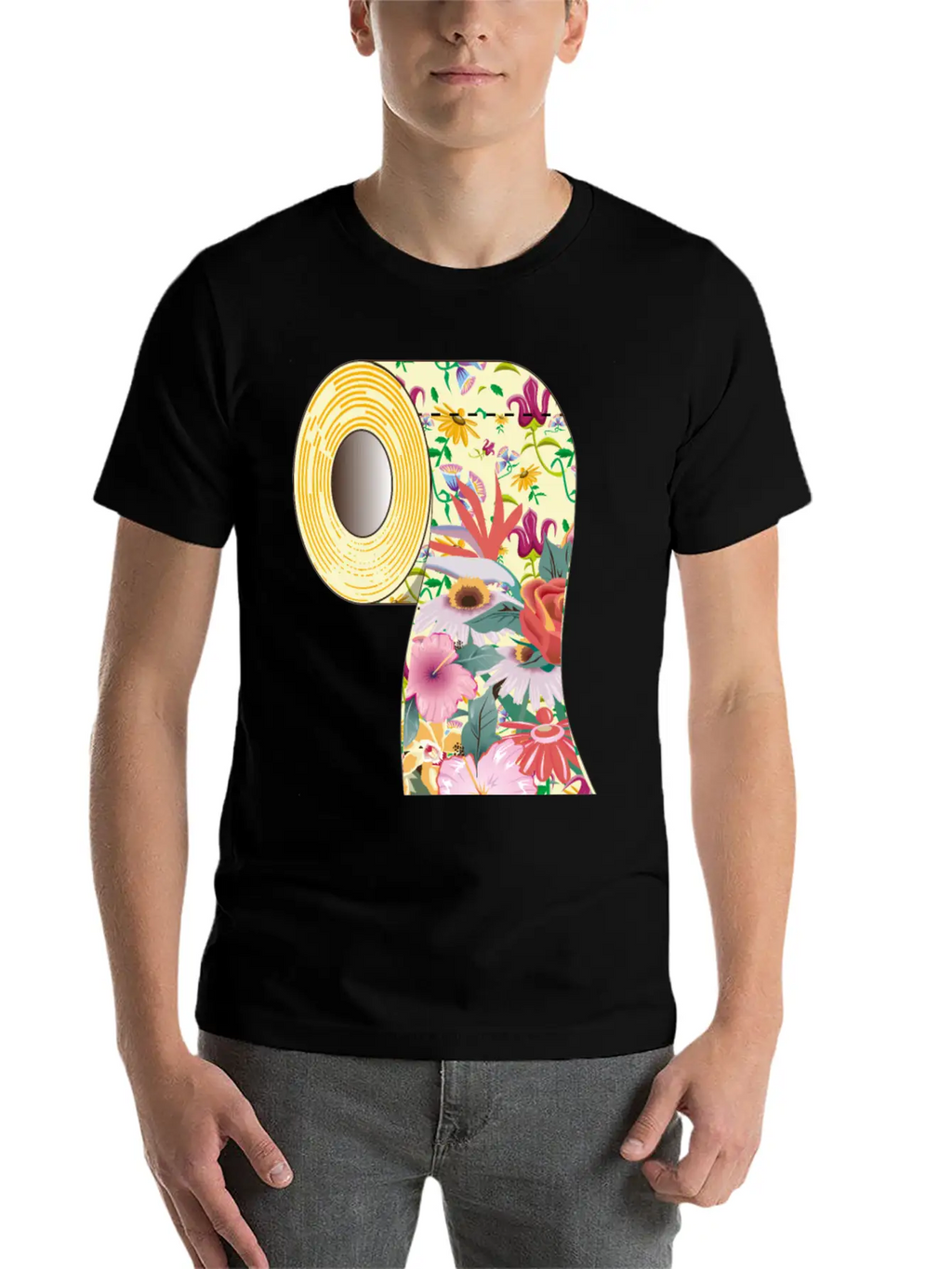 A Roll Of Toilet Paper With Flowers Unisex Short Sleeve Soft Cotton T-Shirt – Casual Everyday Wear