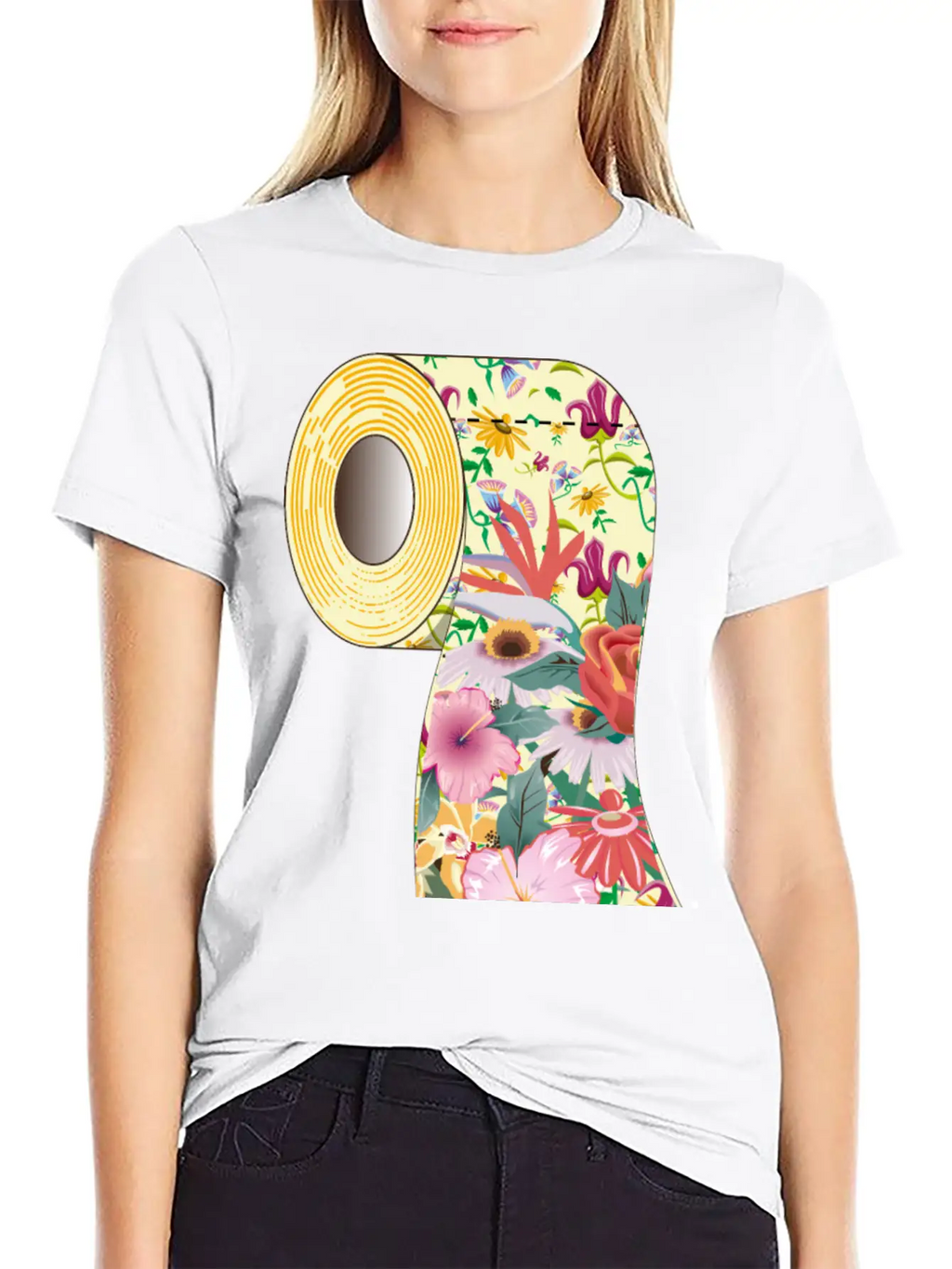 A Roll Of Toilet Paper With Flowers Unisex Short Sleeve Soft Cotton T-Shirt – Casual Everyday Wear