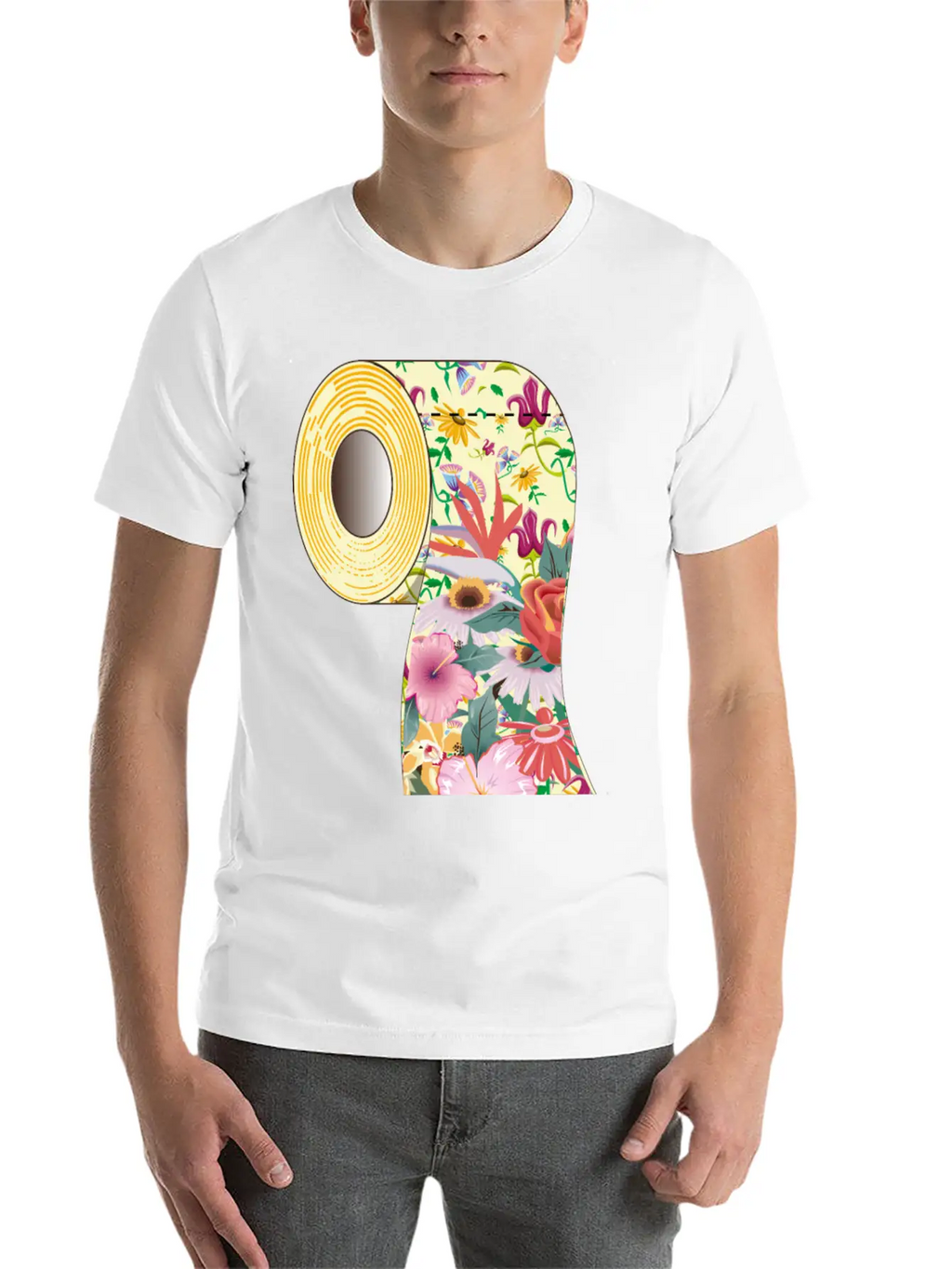 A Roll Of Toilet Paper With Flowers Unisex Short Sleeve Soft Cotton T-Shirt – Casual Everyday Wear