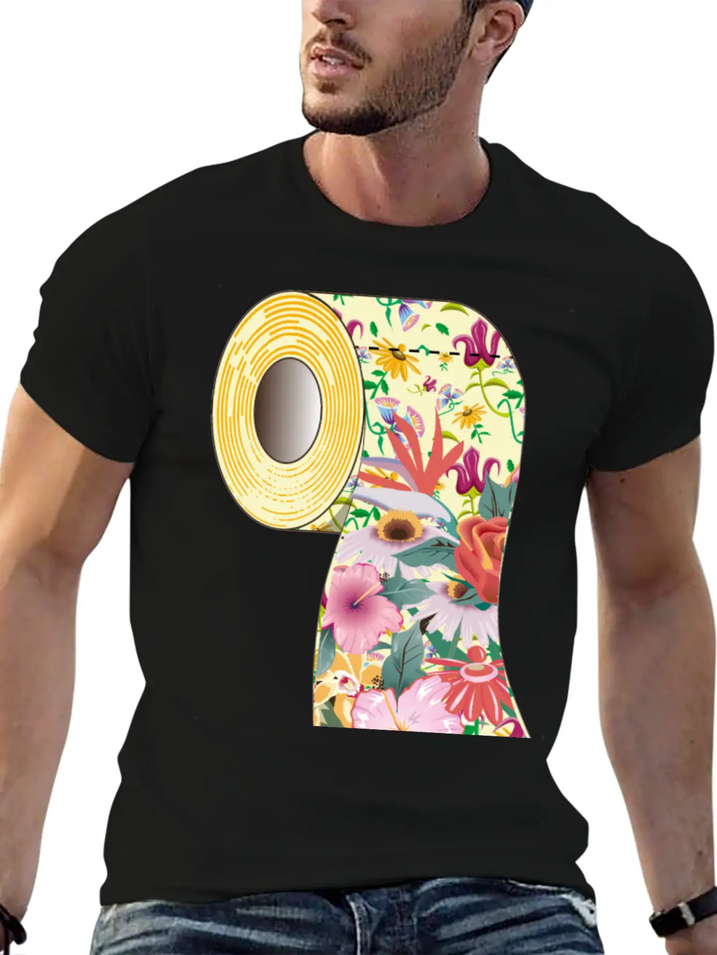 A Roll Of Toilet Paper With Flowers Unisex Short Sleeve Soft Cotton T-Shirt – Casual Everyday Wear