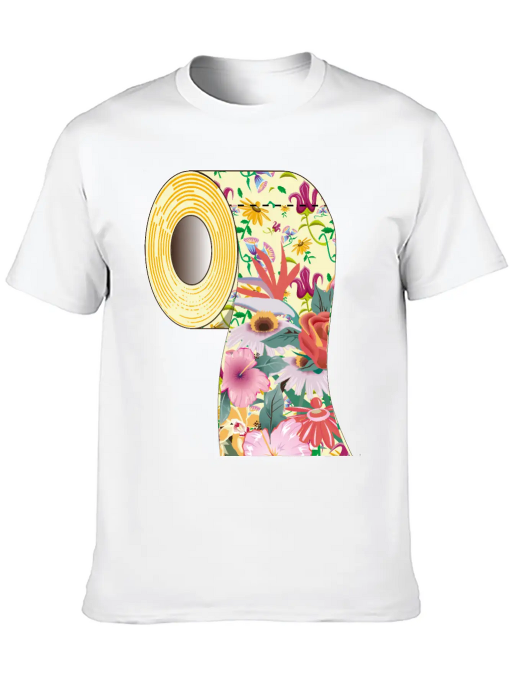 A Roll Of Toilet Paper With Flowers Unisex Short Sleeve Soft Cotton T-Shirt – Casual Everyday Wear