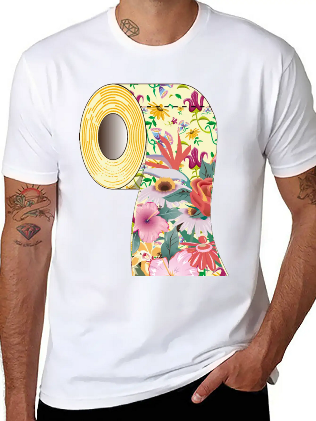 A Roll Of Toilet Paper With Flowers Unisex Short Sleeve Soft Cotton T-Shirt – Casual Everyday Wear