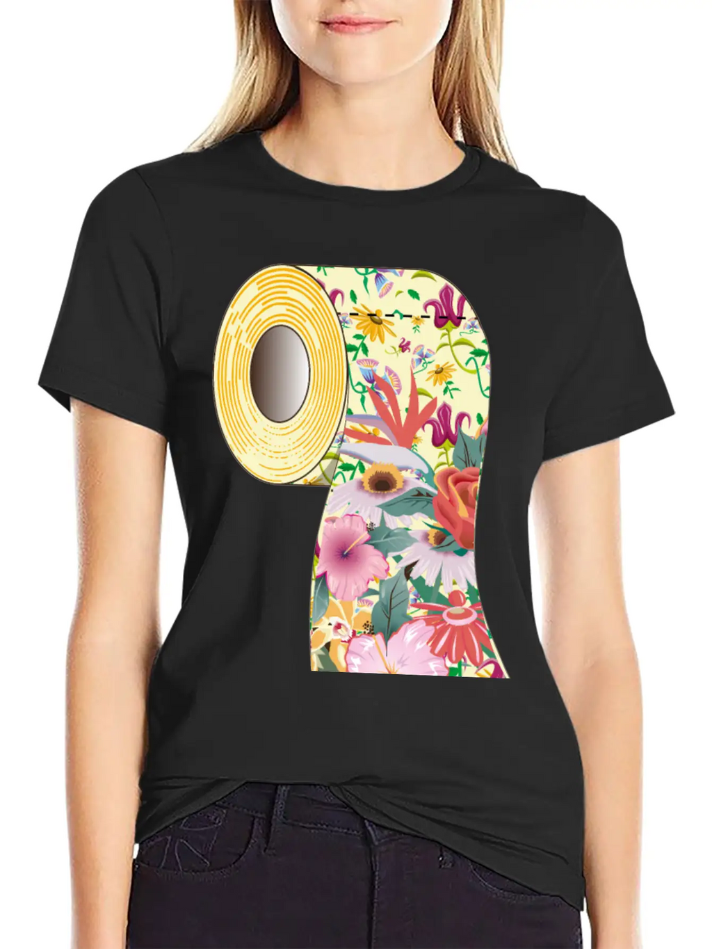 A Roll Of Toilet Paper With Flowers Unisex Short Sleeve Soft Cotton T-Shirt – Casual Everyday Wear