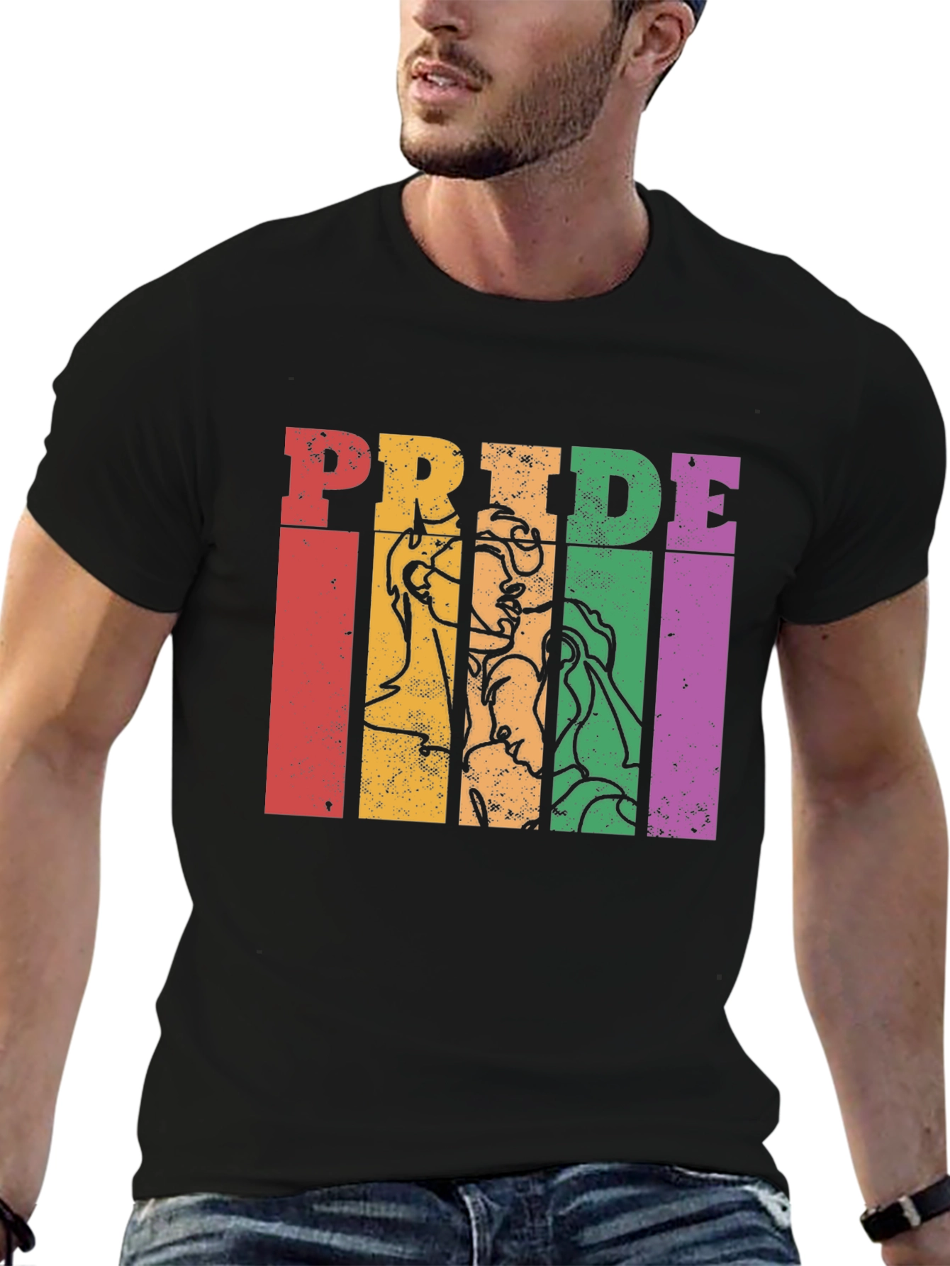 Pride Graphic Tee - Retro Rainbow Design