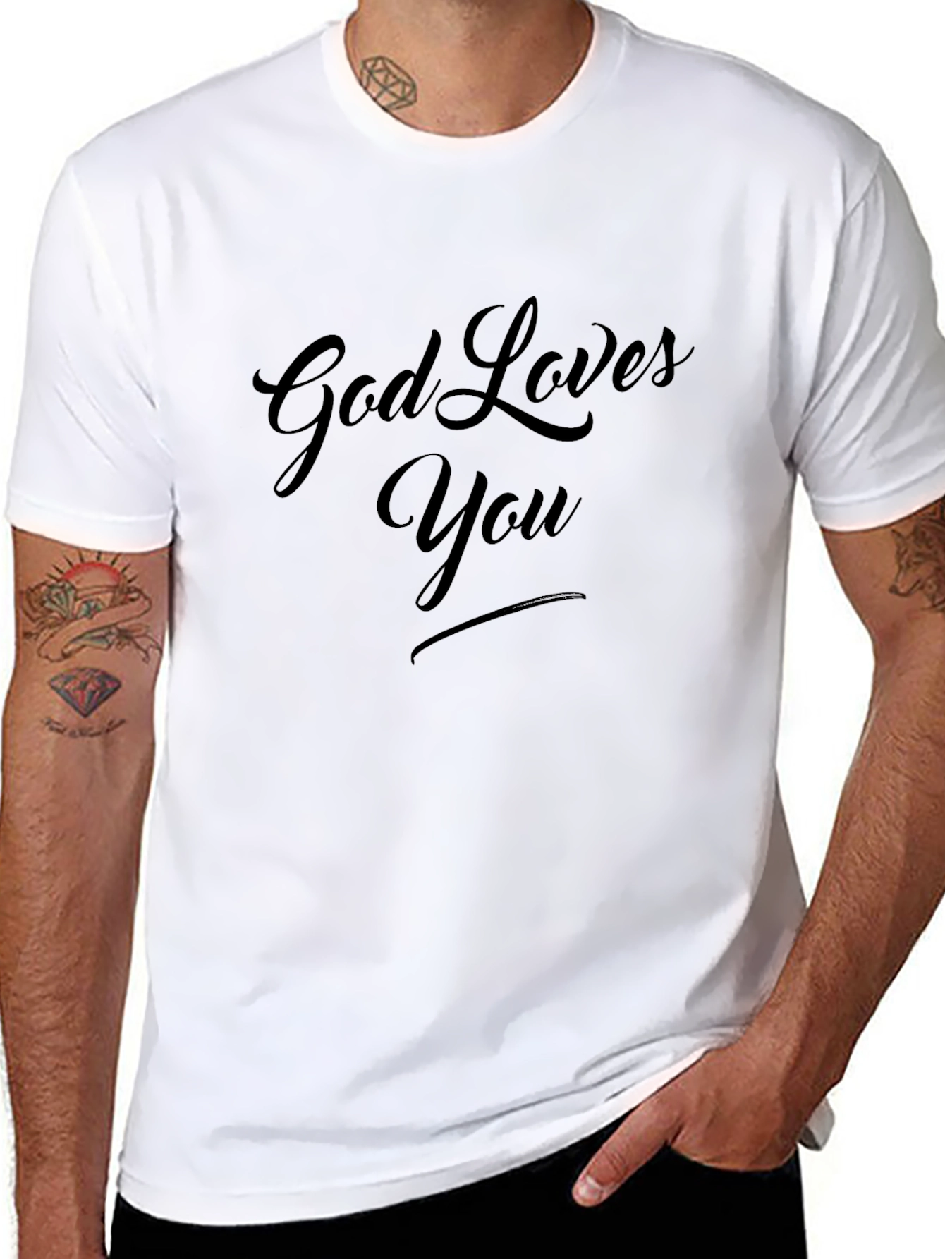 God Loves You Black T-Shirt Christian Faith Tee