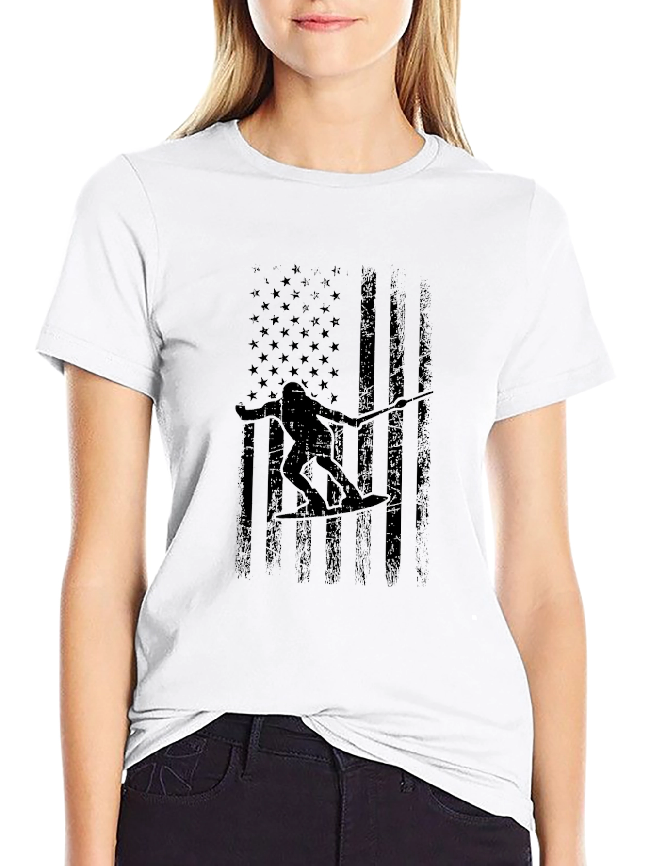 American Flag Wake Surfer Graphic Tee - Black