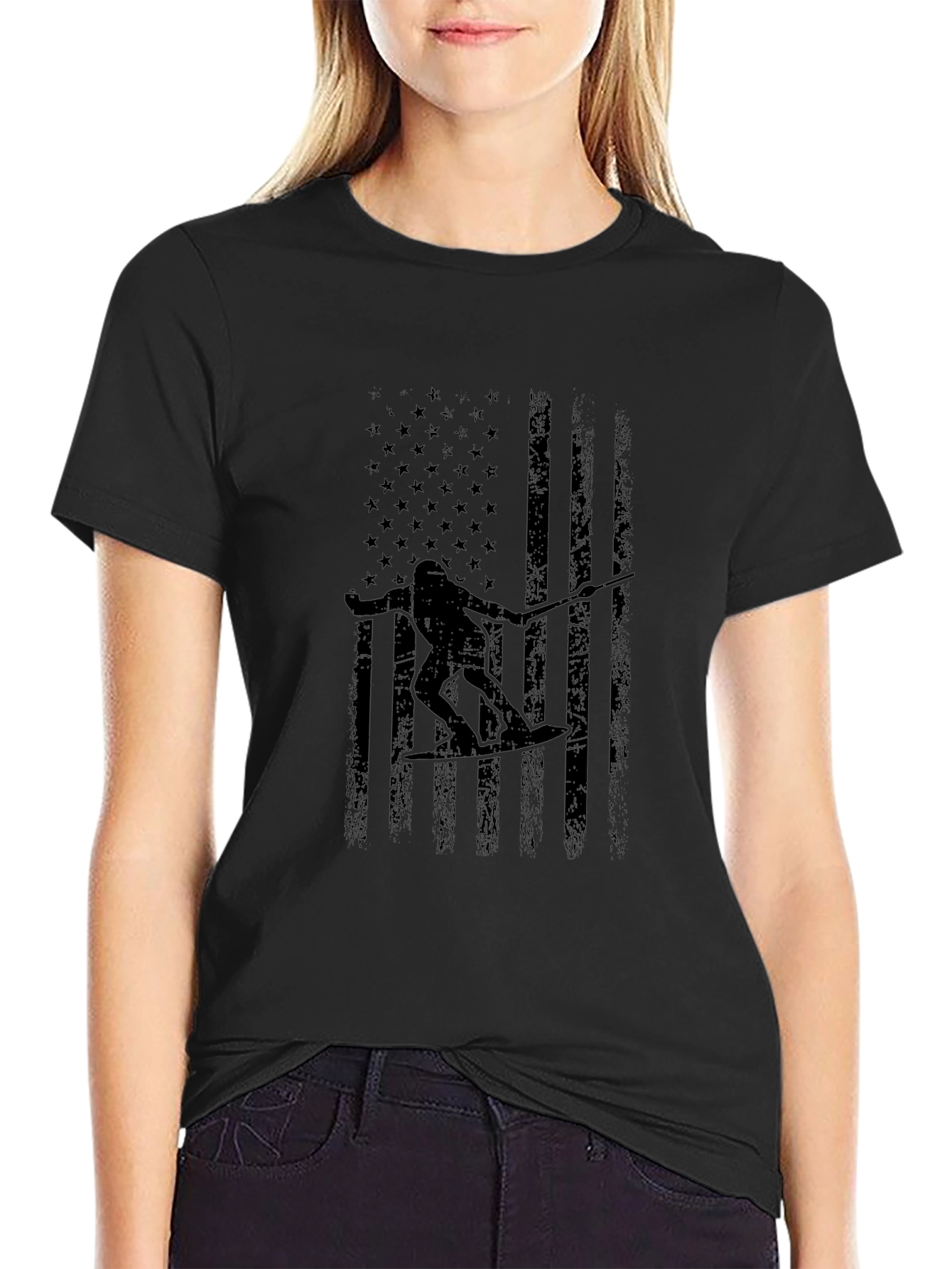American Flag Wake Surfer Graphic Tee - Black