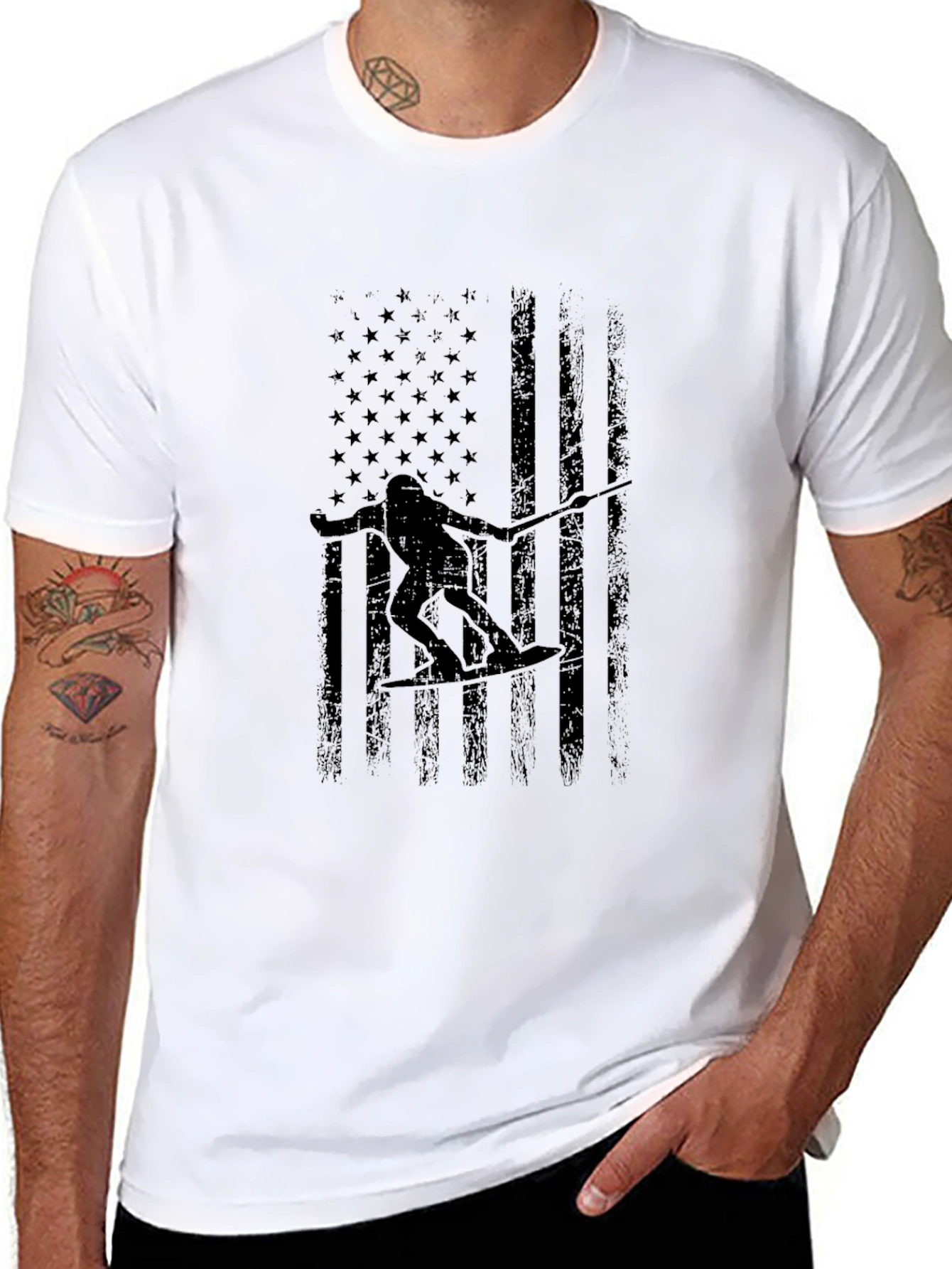 American Flag Wake Surfer Graphic Tee - Black
